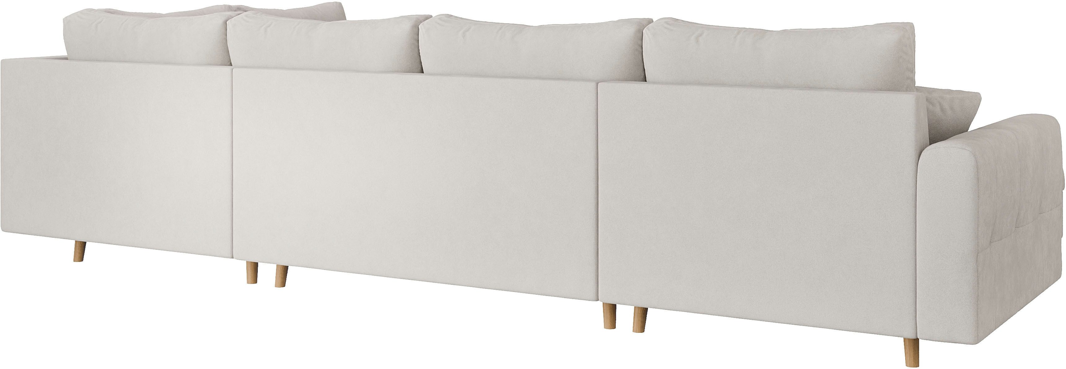 Home affaire Wohnlandschaft CHARRE U-Form mit Ottomane, Maße B/T/H: 310/161/81 cm, feine Steppung, lose Rücken- und Zierkissen, auch in Cord und Bouclé