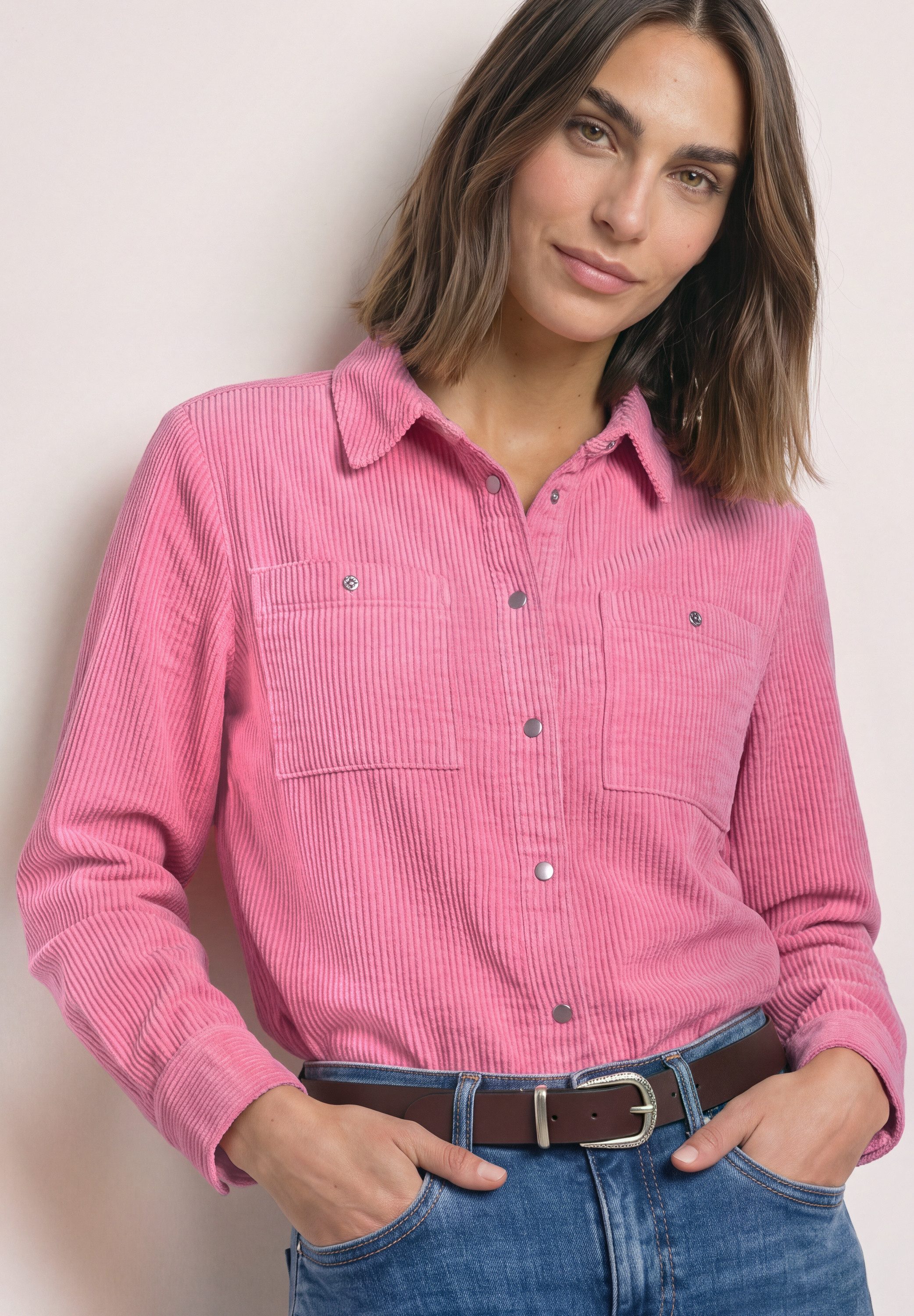 STREET ONE Langarmbluse Overshirt in Cord-Qualität / Hemdkragen