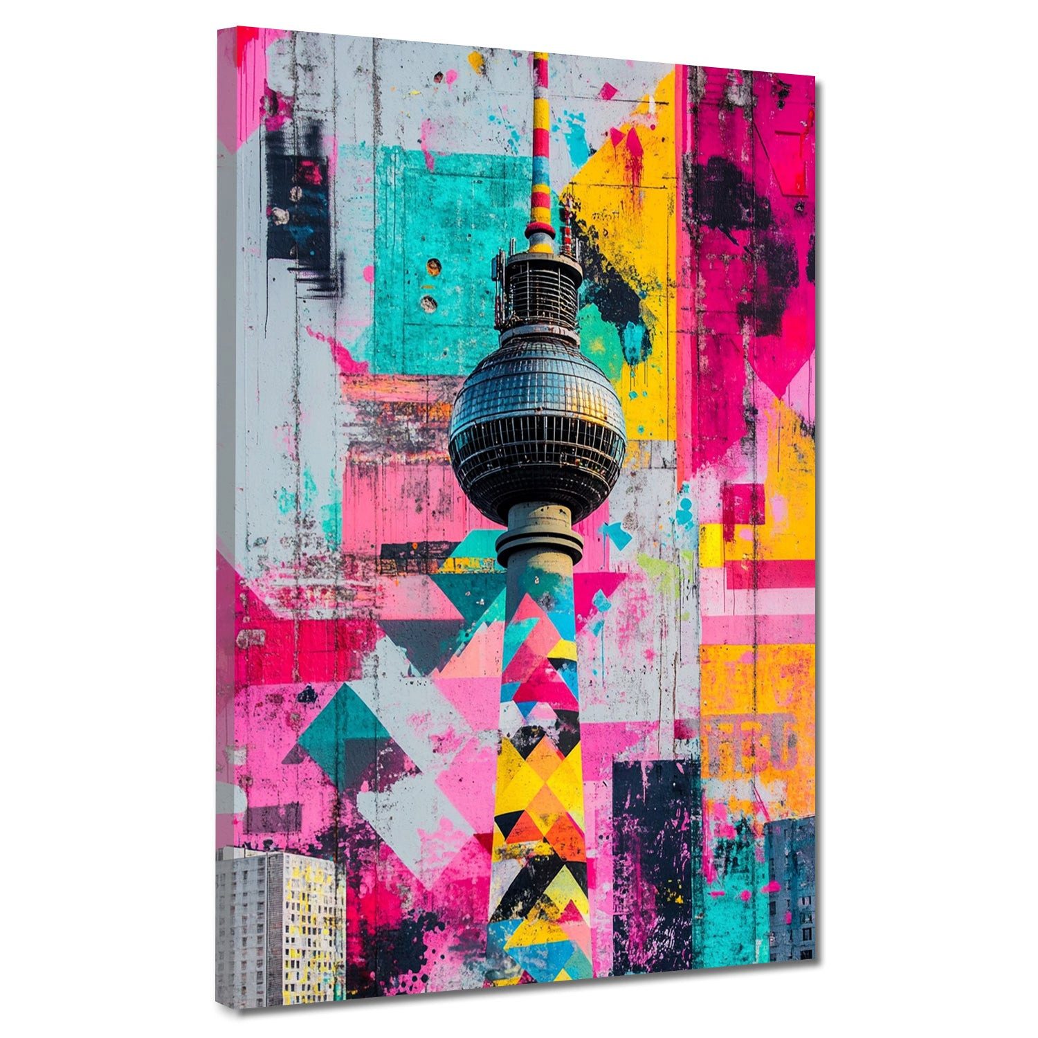 Artedinoi Leinwandbild Städte Pop Art Berlin Fernsehturm bunt urban Leinwandbild Wandbild XL, Berliner Fernsehturm, urban