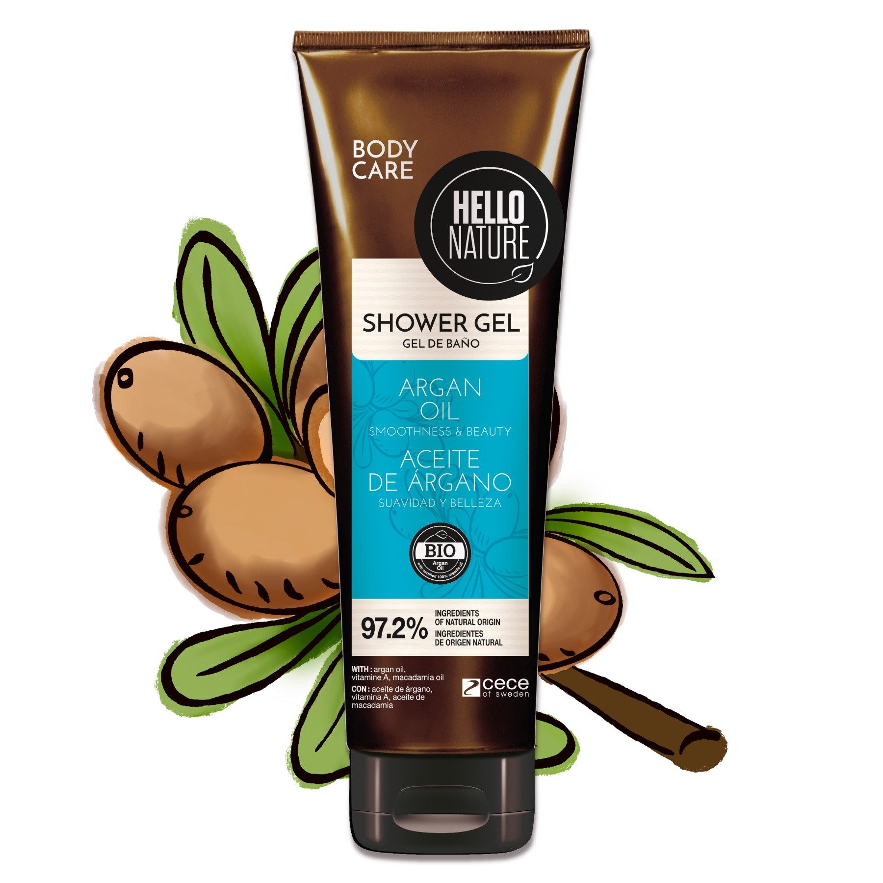 P-Beauty Cosmetic Accessories Duschgel Duschbad Herren Damen Shower Gel mit Arganöl Bio Vegan Hello Nature, 1-tlg., Duschgel, Körperpflege, Hautpflege, Hello Nature