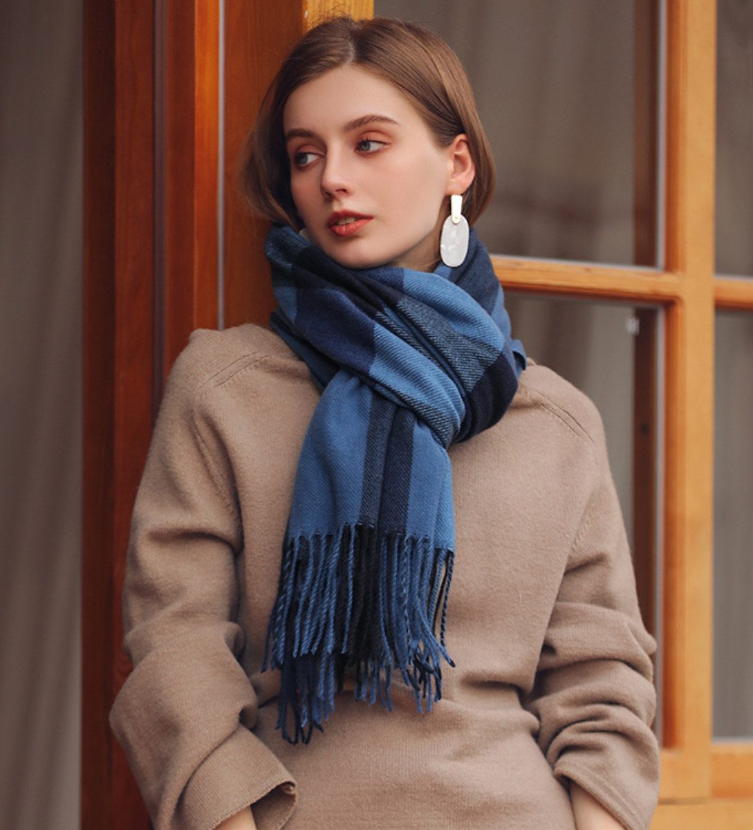 XDeer Wollschal Damen Schal,Winter Schal Poncho mit Fransen,kuschelweich Ka günstig online kaufen