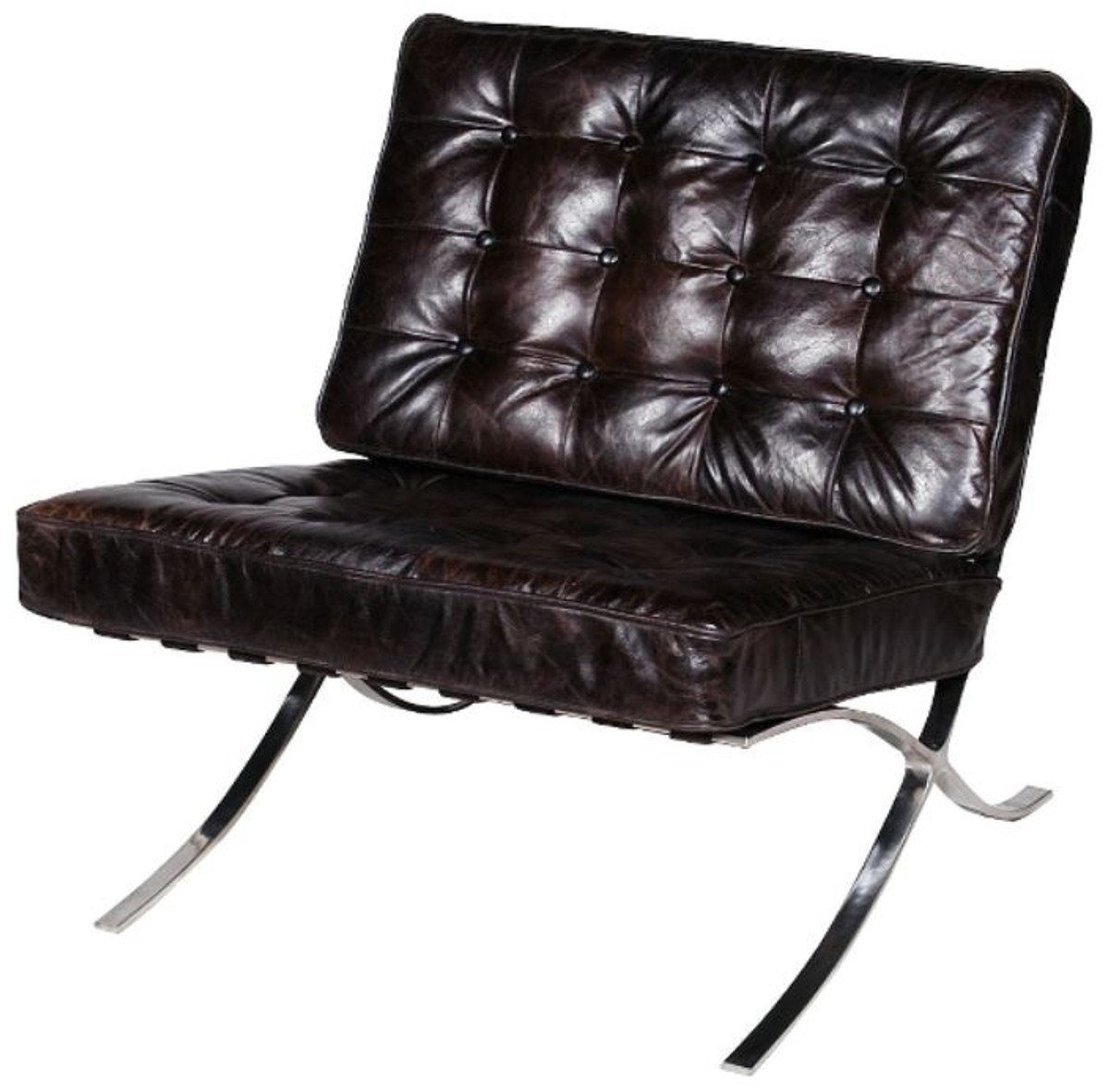 Casa Padrino Chesterfield-Sessel Luxus 82 Chesterfield - Schwarz Echtleder / Sessel x 83 Wohnzimmermöbel Silber x 78 H. cm