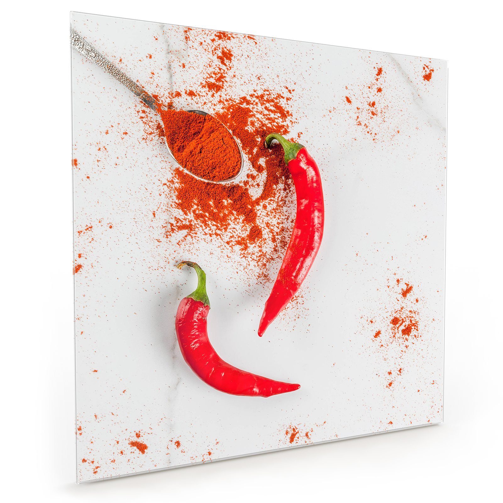 Küchenrückwand Motiv Chilipulver Primedeco mit Glas mit Küchenrückwand Spritzschutz Löffel