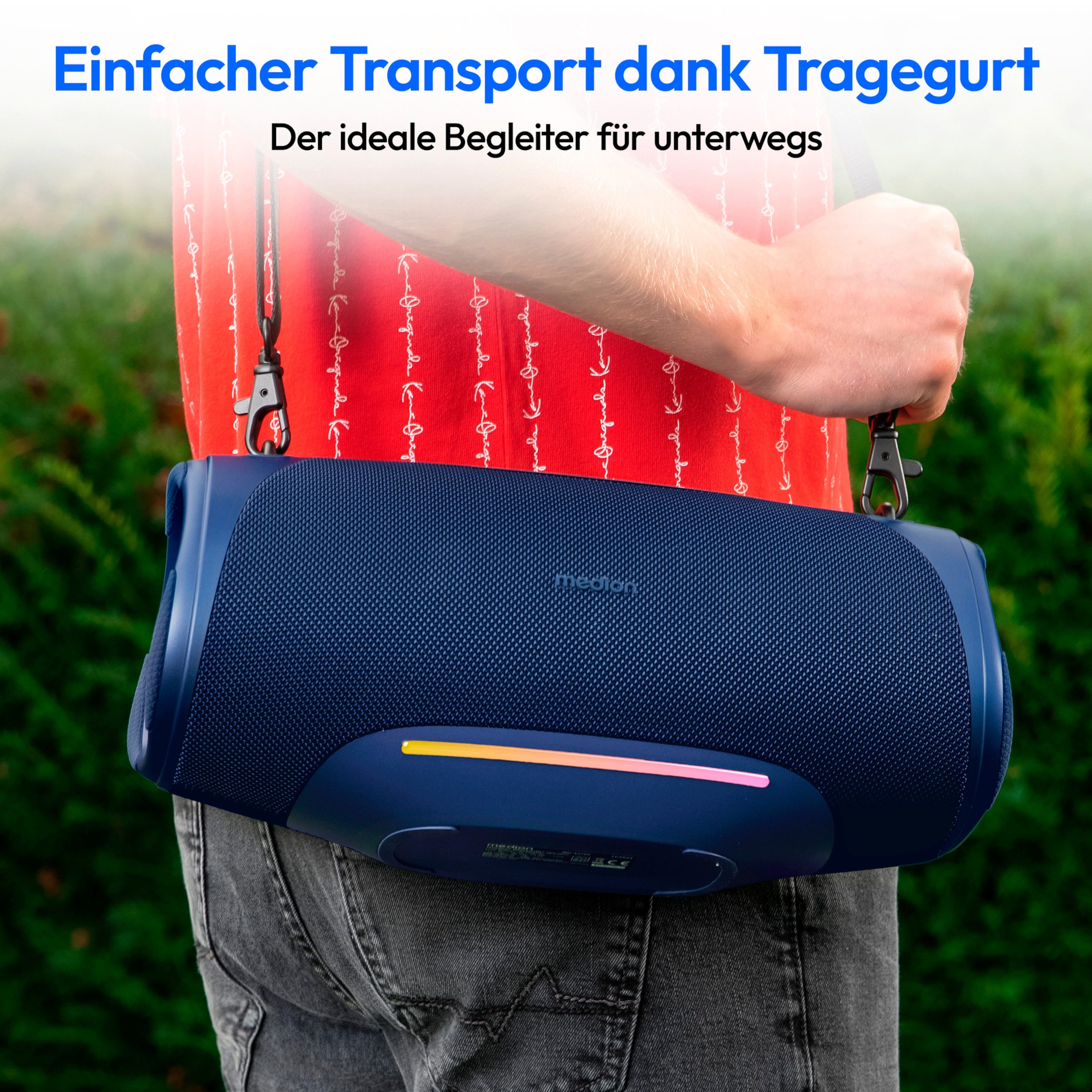 Medion® LIFE® P61762 (MD 43762) L Bluetooth-Lautsprecher (A2DP Bluetooth, AVRCP Bluetooth, Bluetooth, 50 W, tragbar, Bass Boost, Musikbox, RGB, IPX7, Powerbank, Blau)