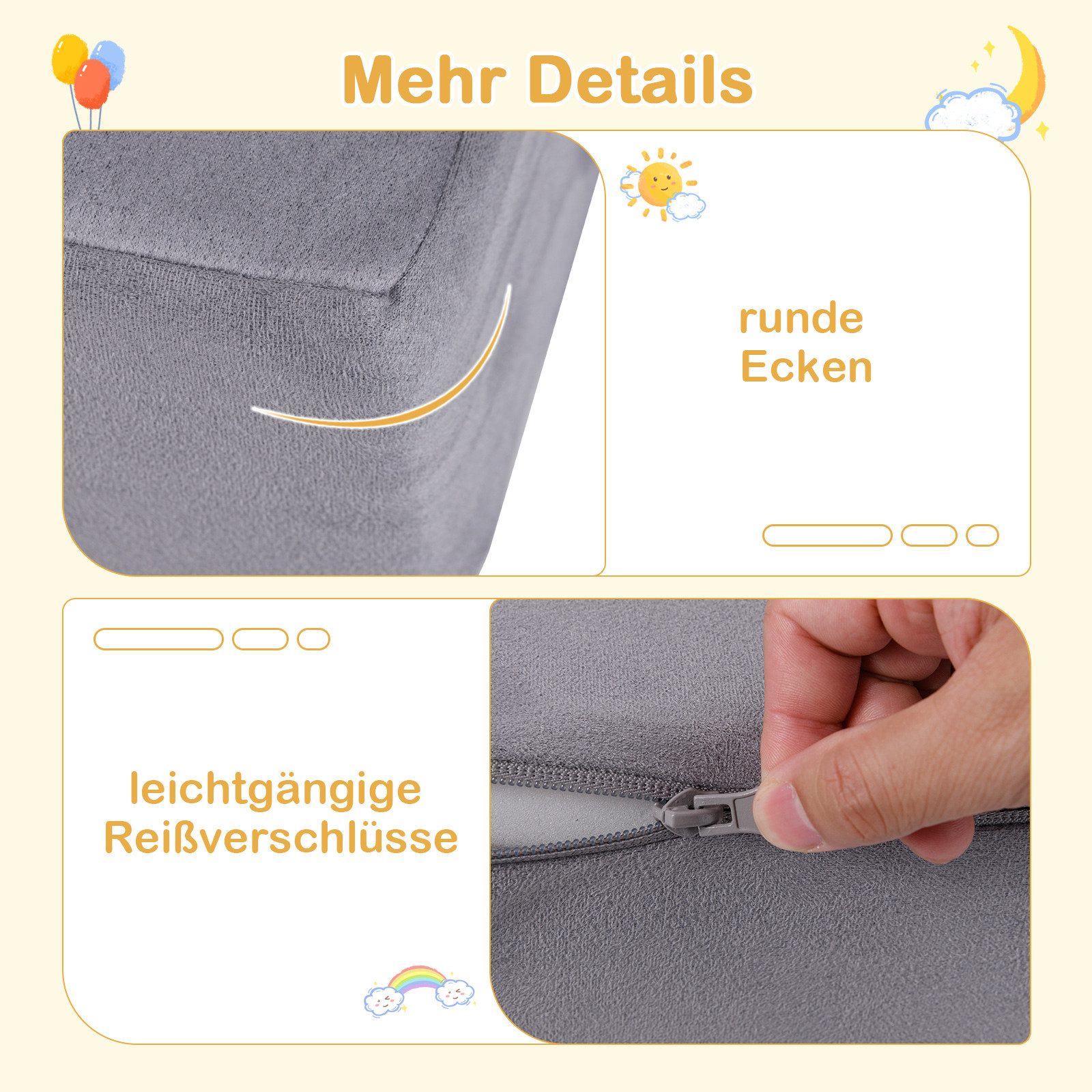 COSTWAY Kindersofa, 9 Teile, Modulares Spielsofa aus Schaumstoff für Kinder