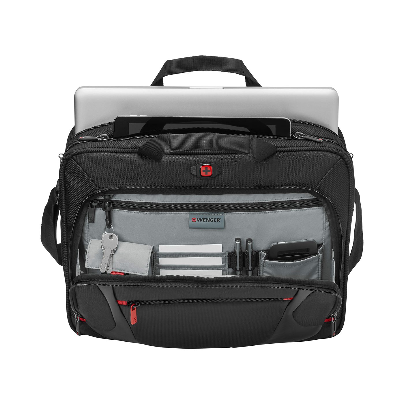 Wenger Laptoptasche Sensor 16 Zoll Laptop-Aktentasche mit Tablet-Fach, schwarz, Gepolstertes Laptop-Fach mit Anti-Kratz-Futter