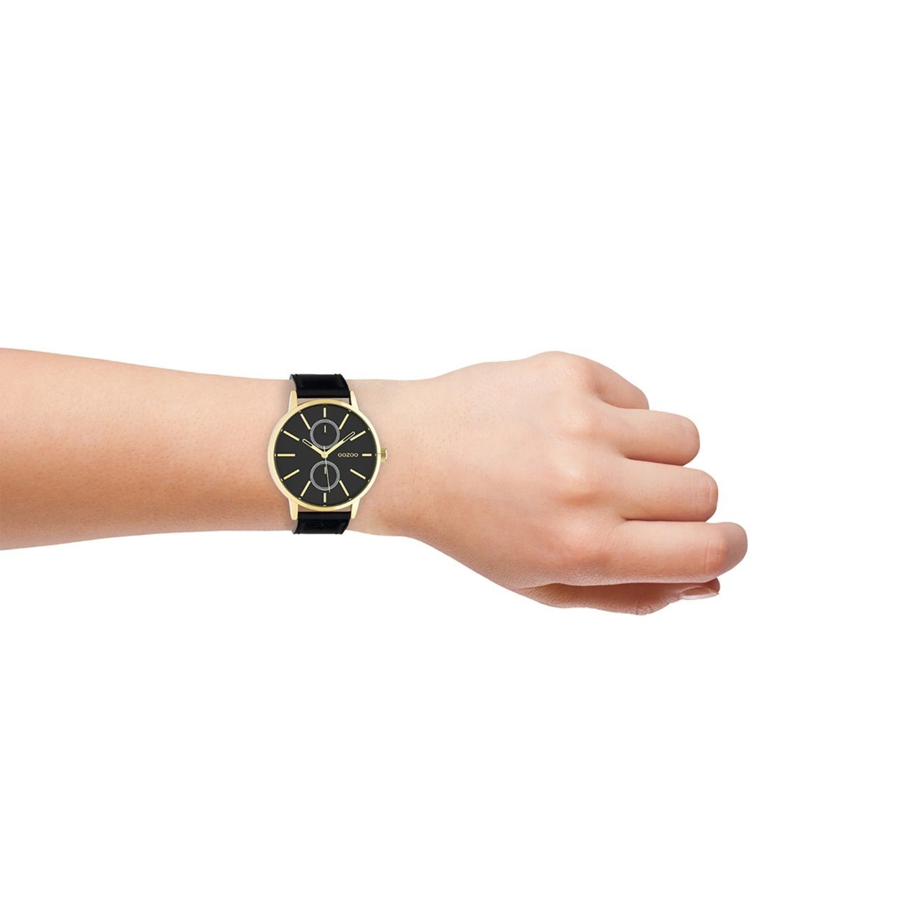 OOZOO Quarzuhr Oozoo Herren Armbanduhr schwarz Lederarmband, Herrenuhr (ca. Analog, 42mm) groß Fashion-Style rund