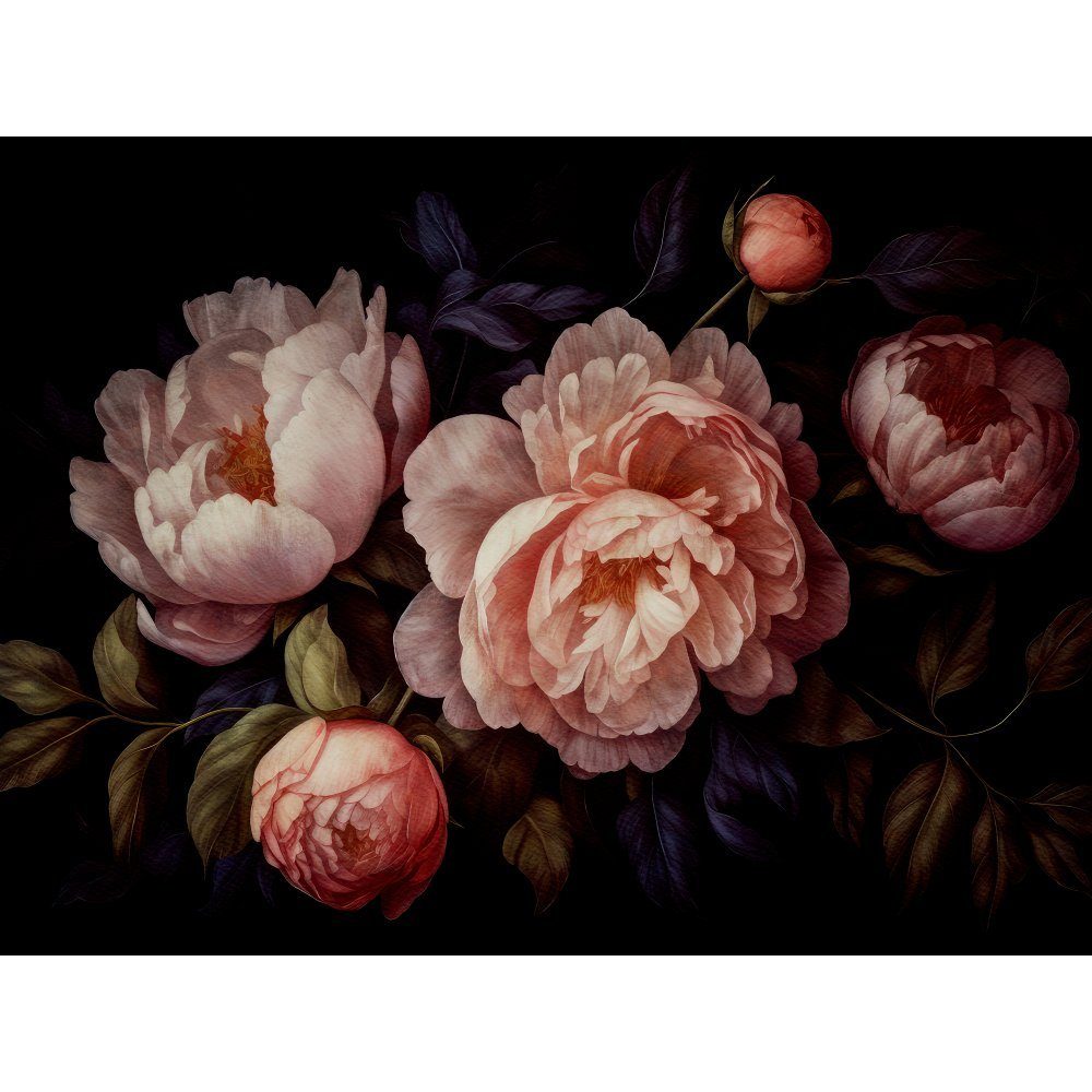 raxxa Platzset "Prächtige Blumenpracht: Barocke Pfingstrosen auf Schwarz", (Set, 2-St., Platzdecken)