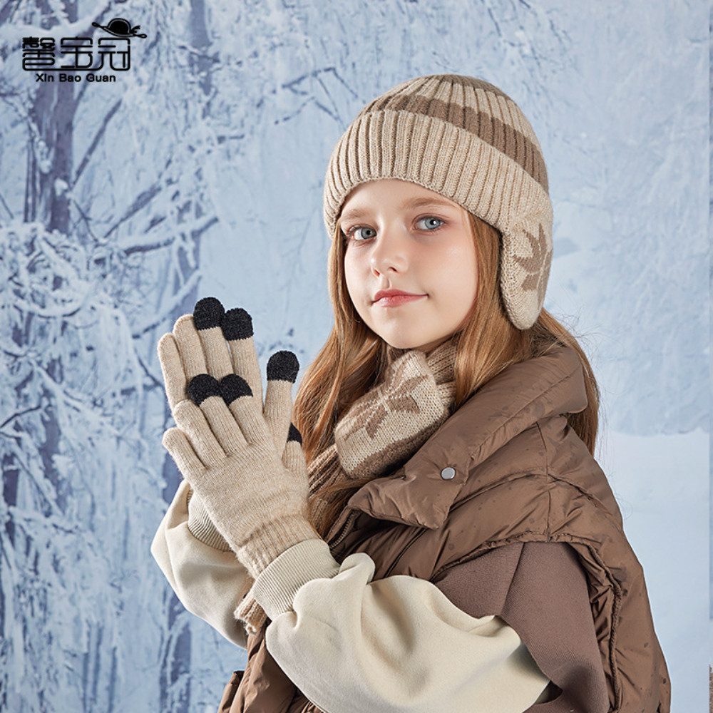 Blusmart Mütze & Schal Kinder Herbst/Winter Dreiteiliges Set aus Mütze, Schal und Handschuhen (Nackenschutz, Wärme und Windschutz, Weich und zart, farbecht und  – Bild 4 von 5