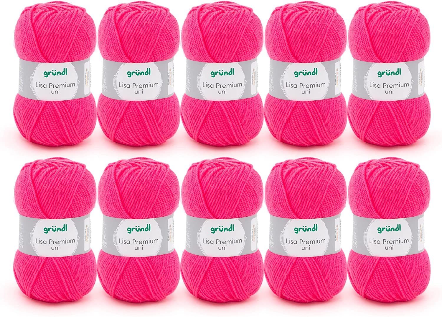 Gründl Wolle Lisa Premium Uni im 10x50g Wollpaket zum Handarbeiten Häkelwolle, (Wolle zum Stricken, Häkeln, Handarbeiten, Handstrickgarn), weich und pflegeleicht, ohne Schurwolle