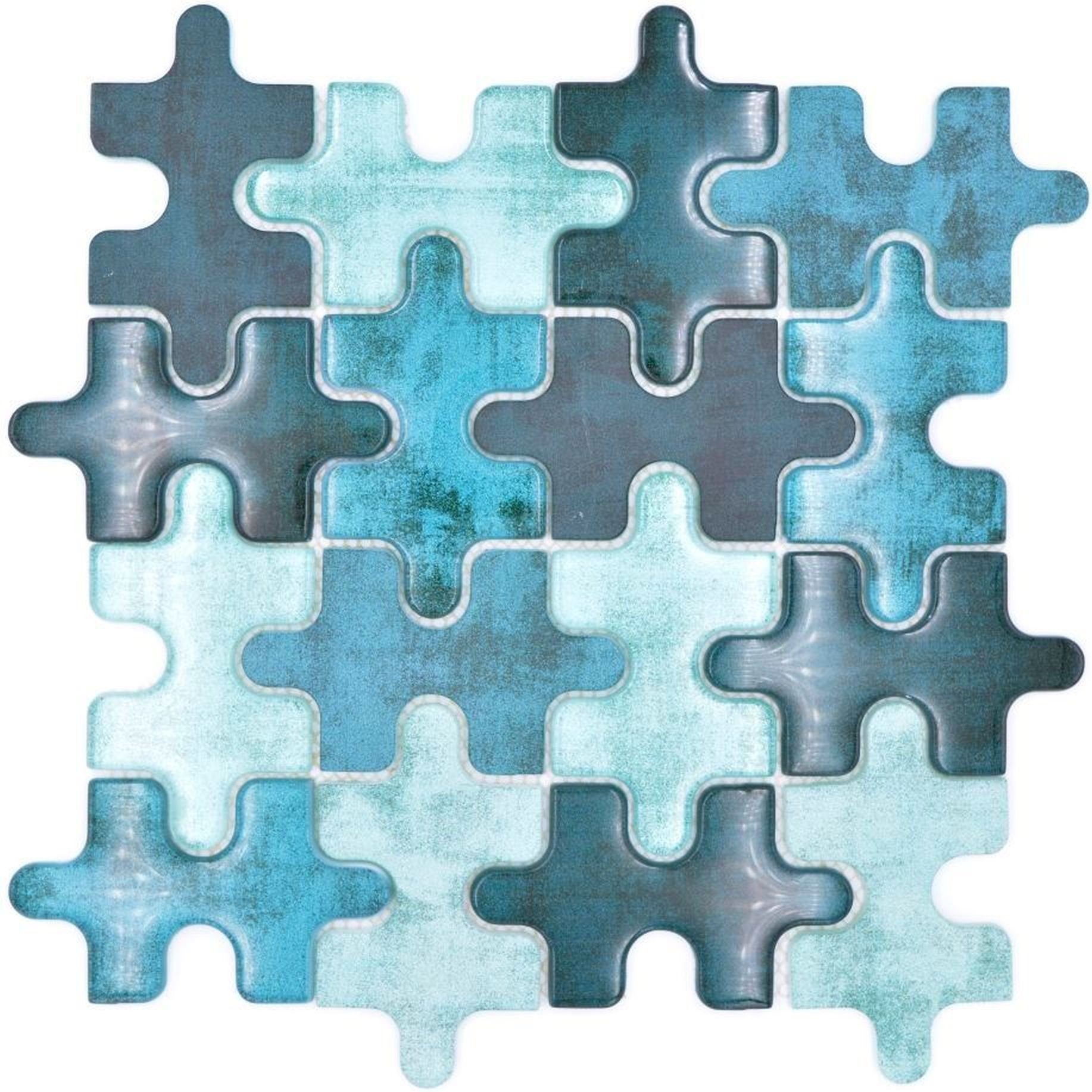 Mosani Mosaikfliesen Glasmosaik Mosaikfliese Puzzle türkis blau grün