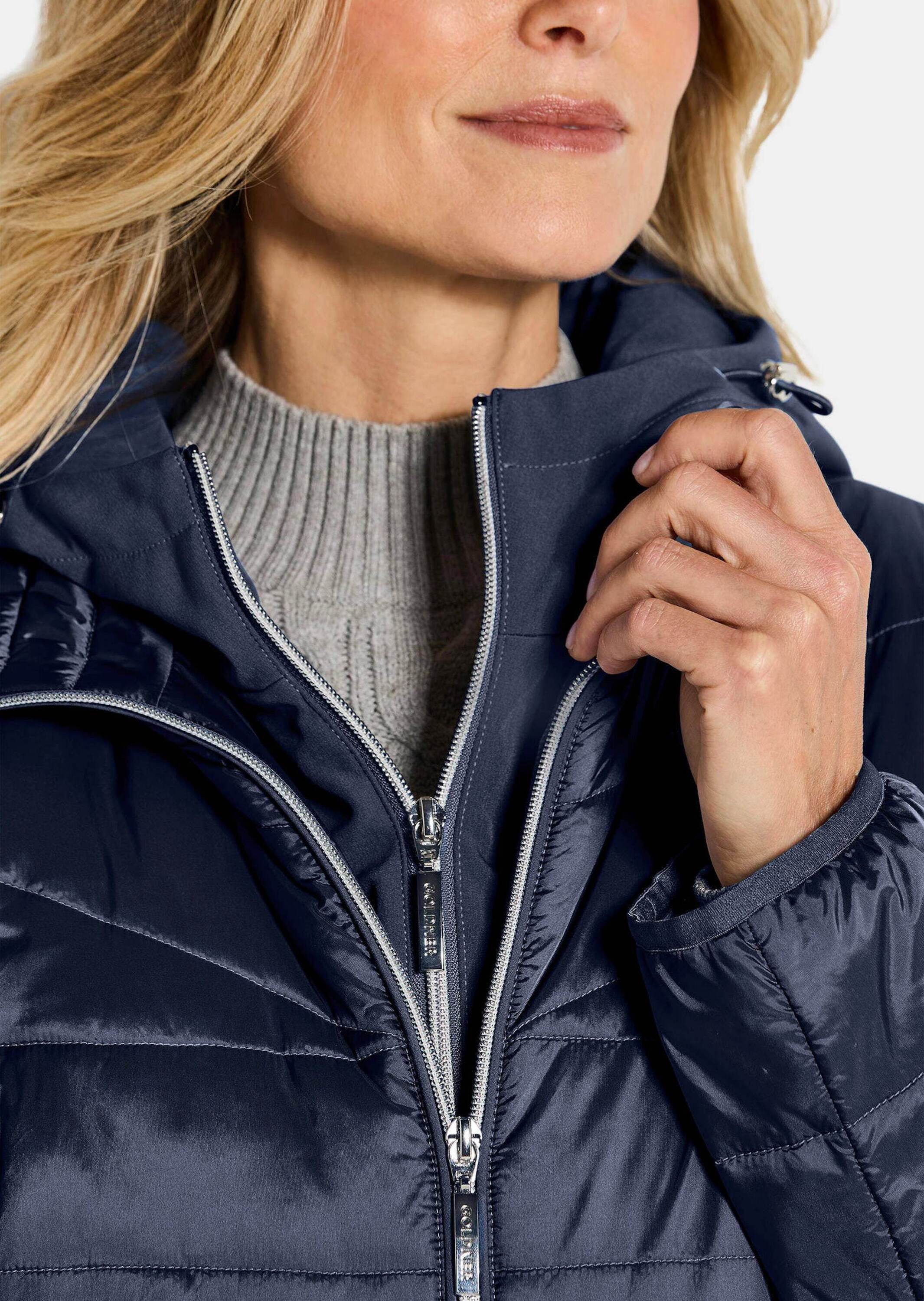 GOLDNER Kurzmantel Wintermantel mit Softshell-Einsatz Kapuzenjacke mit 2-Wege-Reißverschluss, Taschen und Langarm
