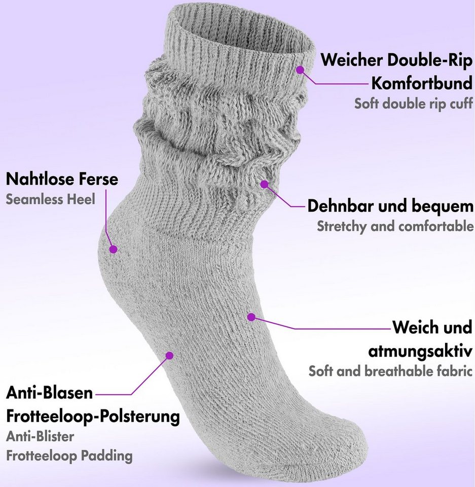 BRUBAKER Schoppersocken Slouch Socken - Damen Fitnesssocken (80s Style, 1- Paar, Baumwolle) Knit Sportsocken für Fitness, Yoga, Workout, Gymnastik und  Wellness
