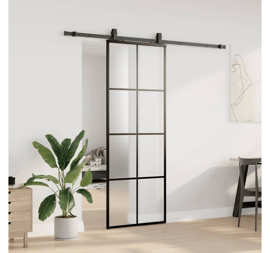 Thumbnail - vidaXL Schiebetür Schiebetür mit Beschlag Schwarz 76x205 cm ESG-Glas