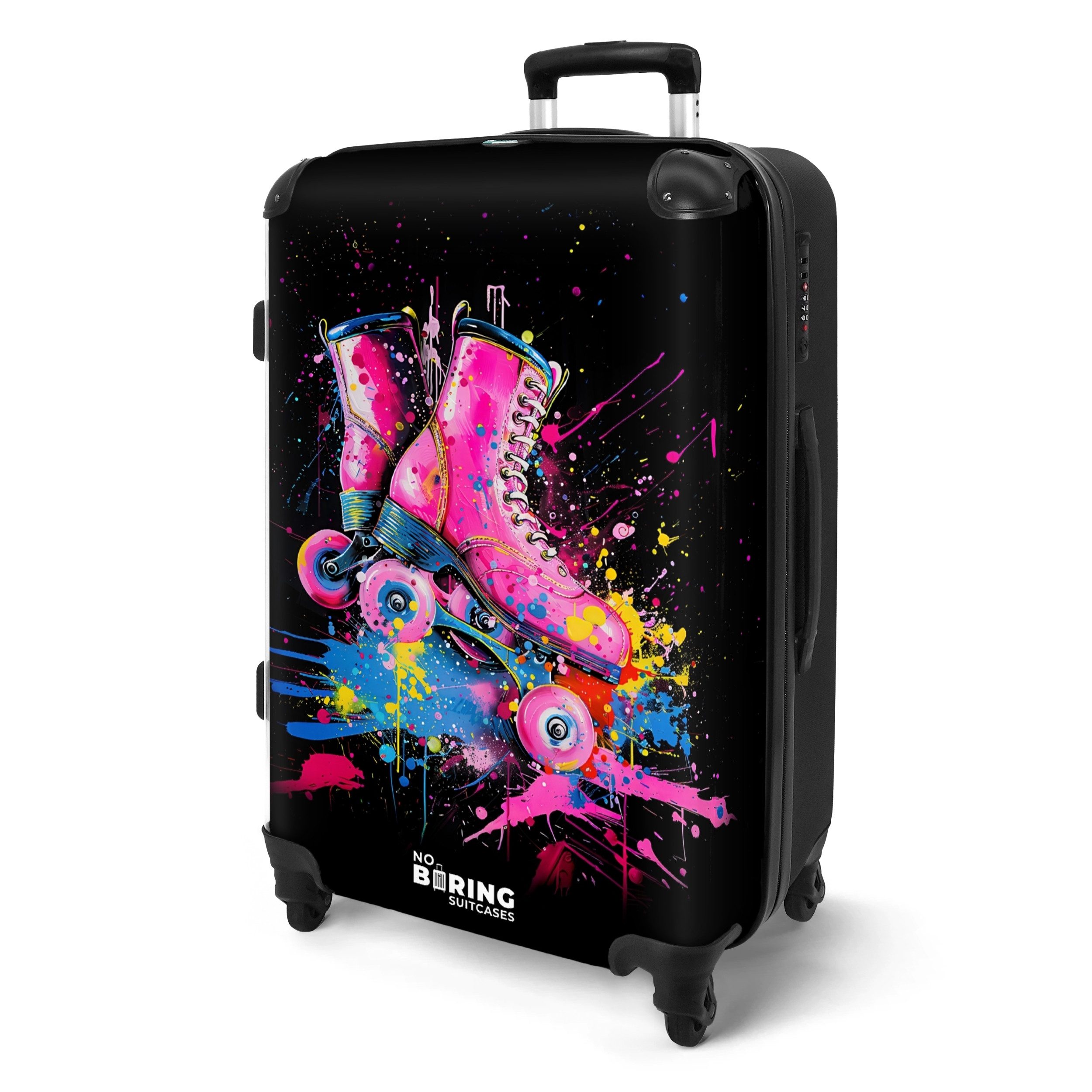 NoBoringSuitcases.com© Hartschalen-Trolley Rosa Rollschuhe mit Farbe günstig online kaufen