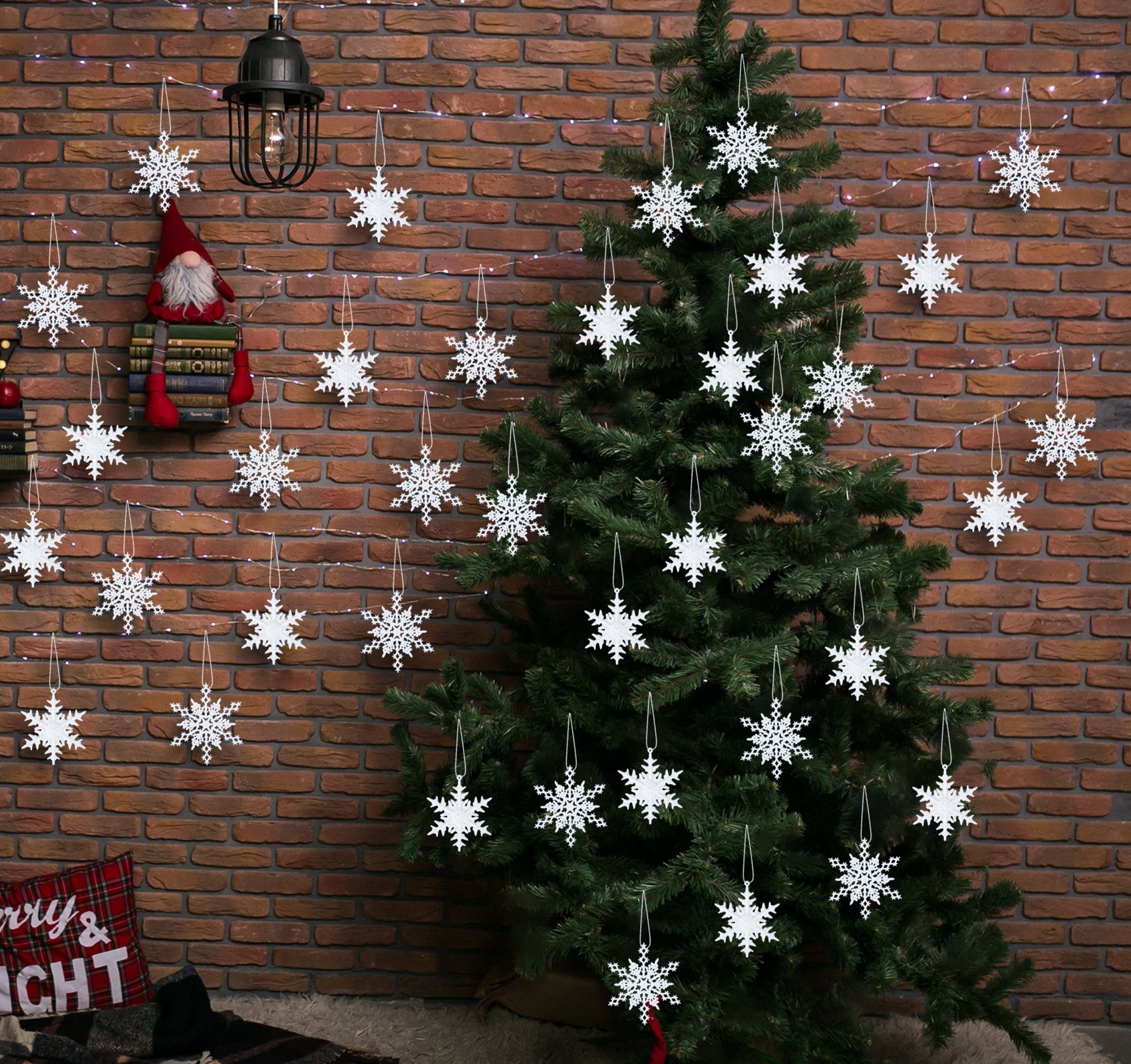 Homewit Christbaumschmuck Schneeflocken Weihnachten Set Weihnachtsschmuck (36-tlg), für Weihnachtsdeko Glitzer Weihnachtsbaum Weiß Deko Anhänger