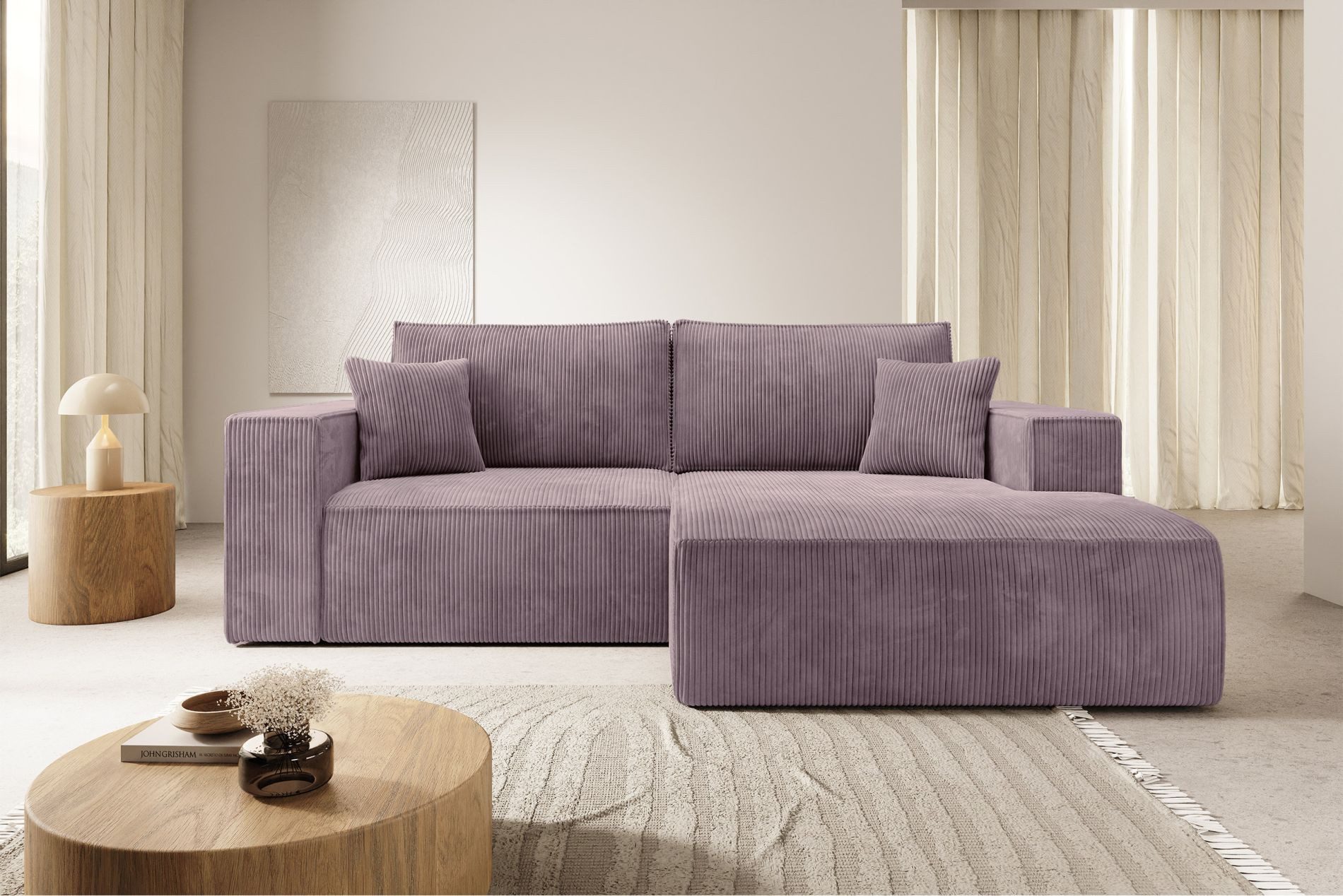 Selsey Ecksofa FARESE MINI, Ecksofa mit Schlaffunktion & Bettkasten, Cord tierfreundlich