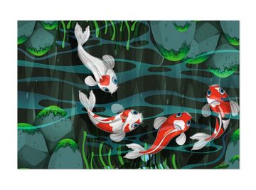 wandmotiv24 Leinwandbild Vier Fische schwimmen im Teich, Kinder Motive (1 St), Wandbild, Wanddeko, Leinwandbilder in versch. Größen