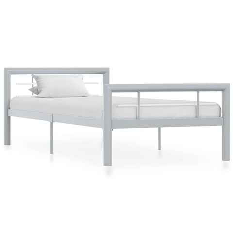 vidaXL Bett Bettgestell Grau und Weiß Metall 100 × 200 cm