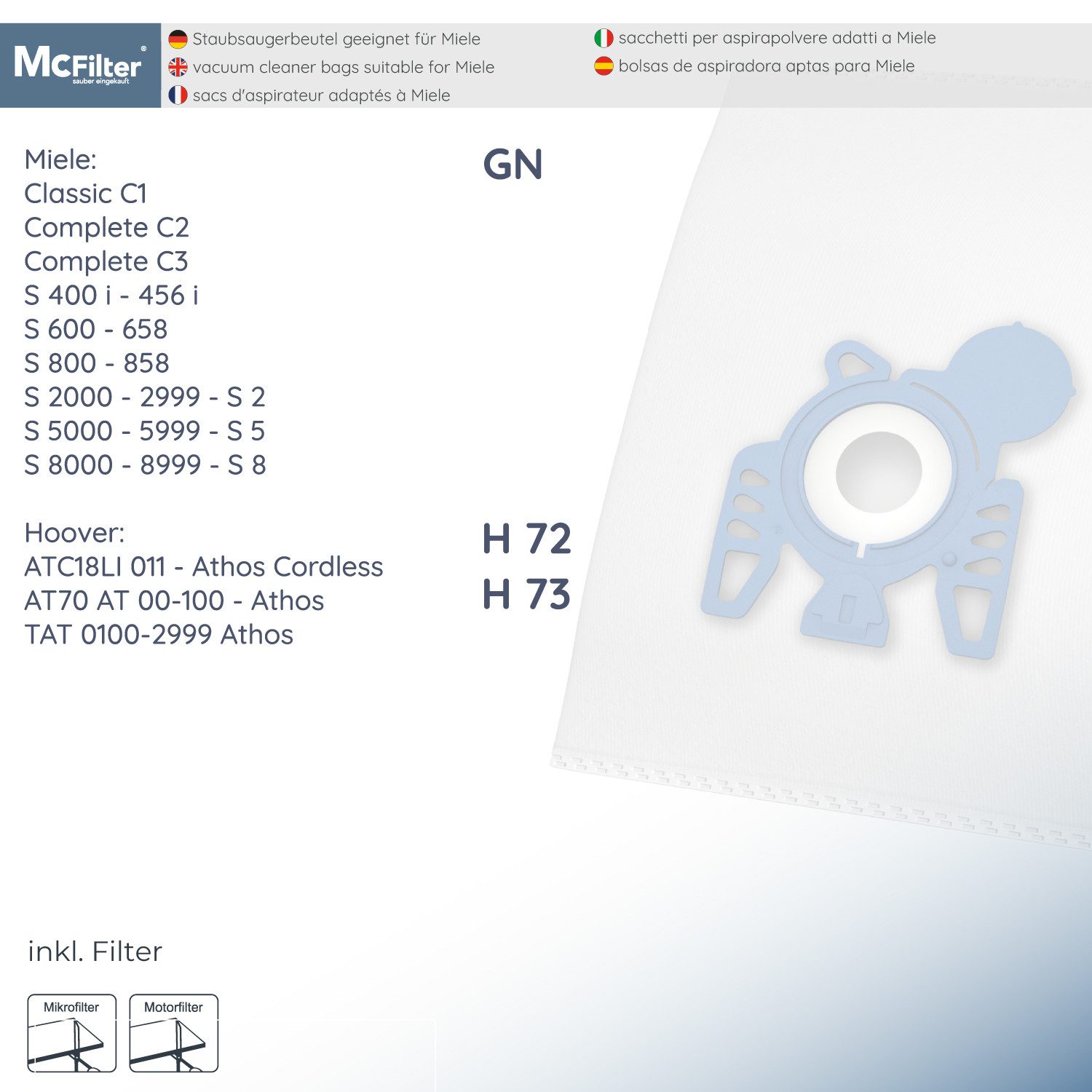 McFilter Staubsaugerbeutel Staubbeutel, passend für Miele Complete C3 Cat & Dog Staubsauger, hohe Reißfestigkeit, 5-lagiges Microvlies, 30 St., Top Filtration, Kunststoffdeckscheibe, Alternative für Swirl M40