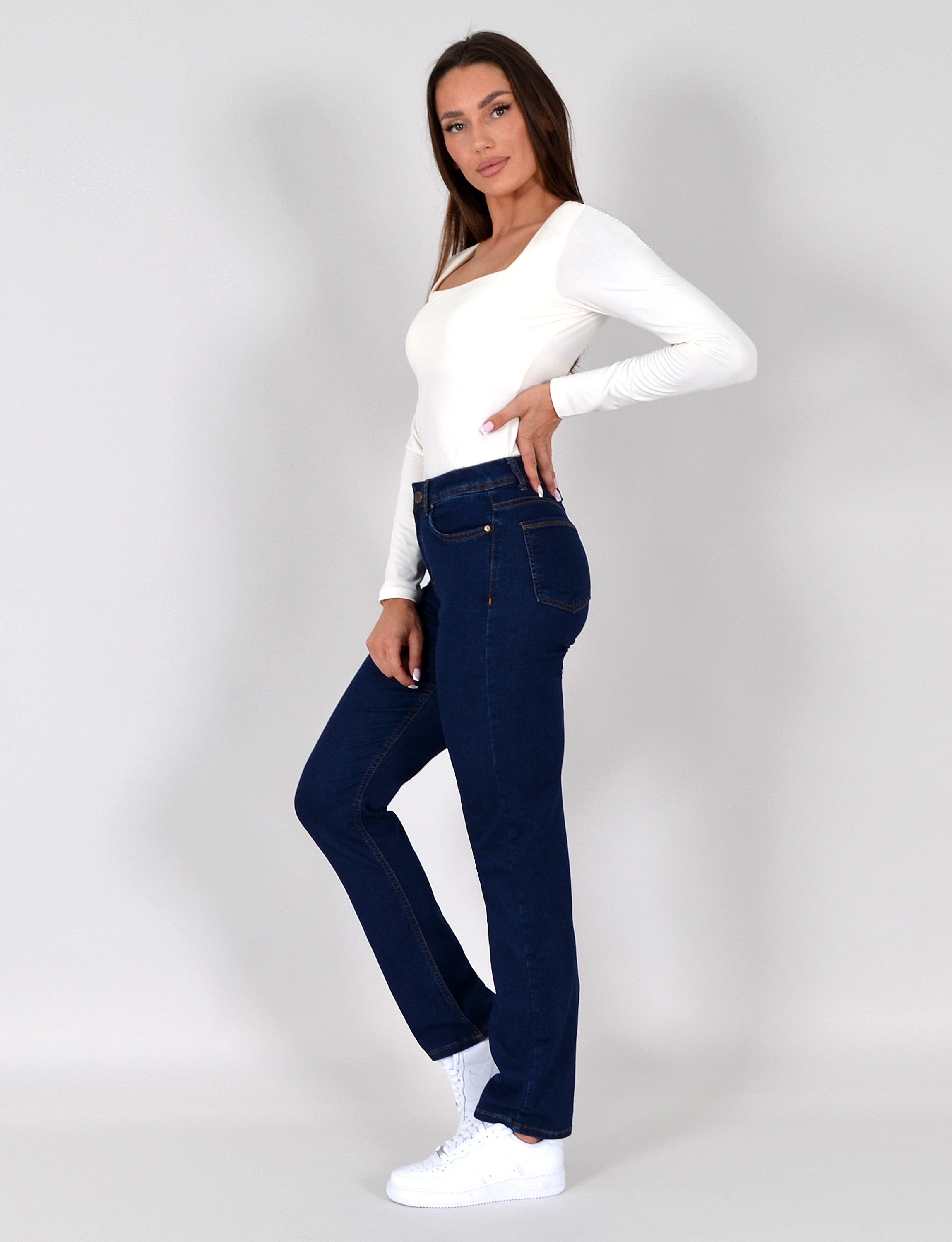 ESRA Straight-Jeans Damen Stretch-Jeans Premium Baumwolle Jeanshose Damen Straight Fit G14 Straight Jeans Damen High Waist Stretch Jeans Damen Regular Hose