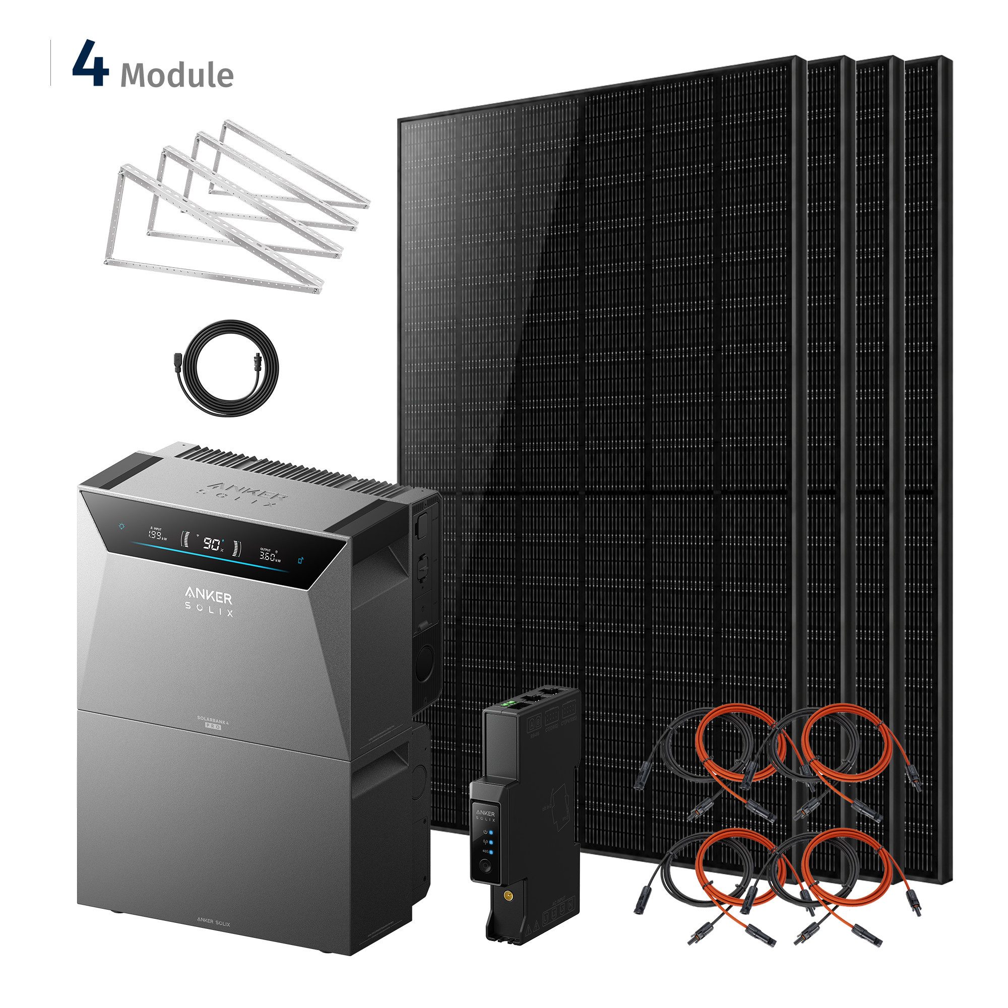 SolarMars Balkonkraftwerk mit Speicher Anker SOLIX Solarbank 4 E5000 Pro, 2000Wp komplett Set, mit 5m Wieland AC Kabel, 4 paar 4mm² DC Kabel, 1 x Smart Meter Gen 2