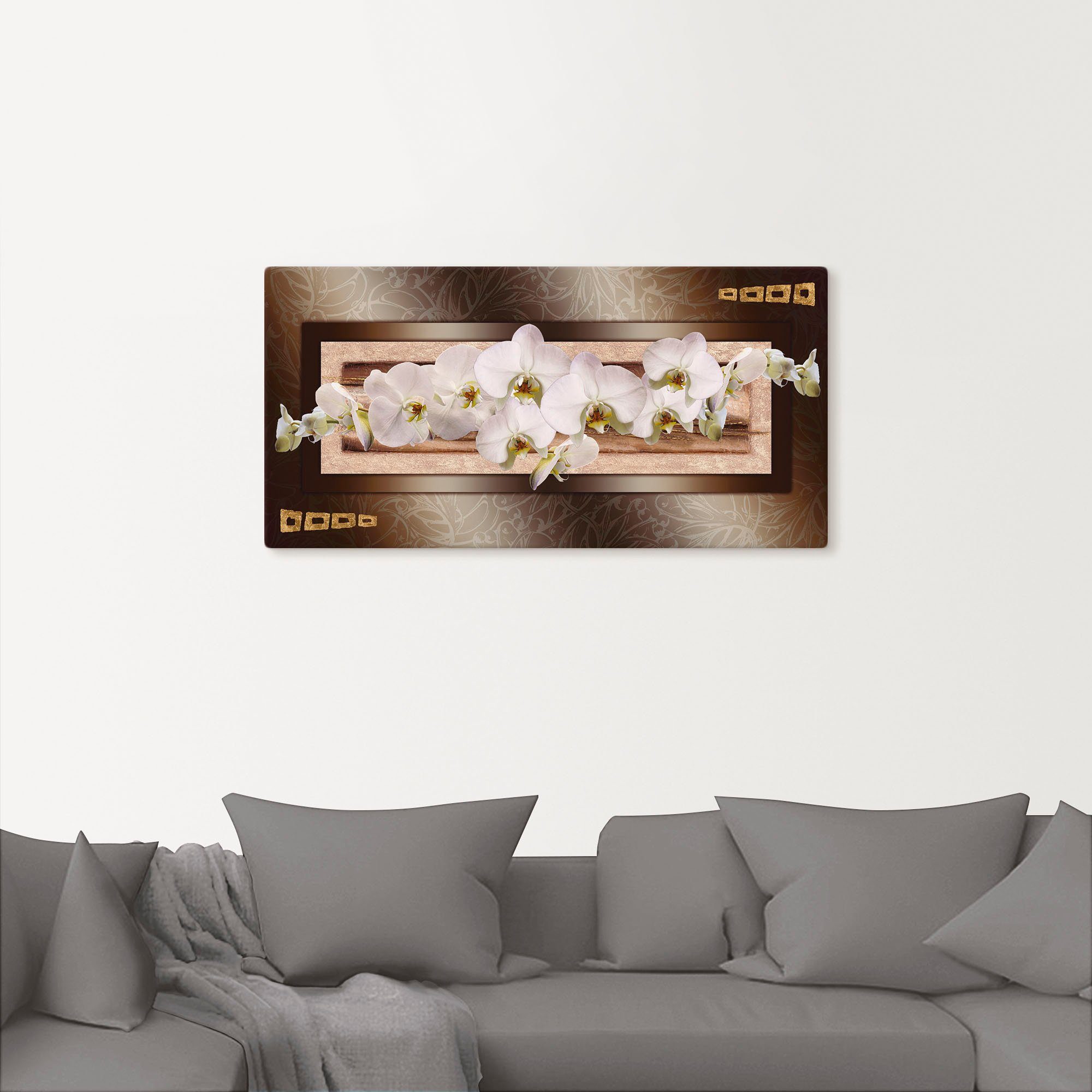 Größen Orchideen Wandbild Weiße Poster als Wandaufkleber Vierecken, versch. Blumen mit Leinwandbild, (1 in oder Artland St), goldenen