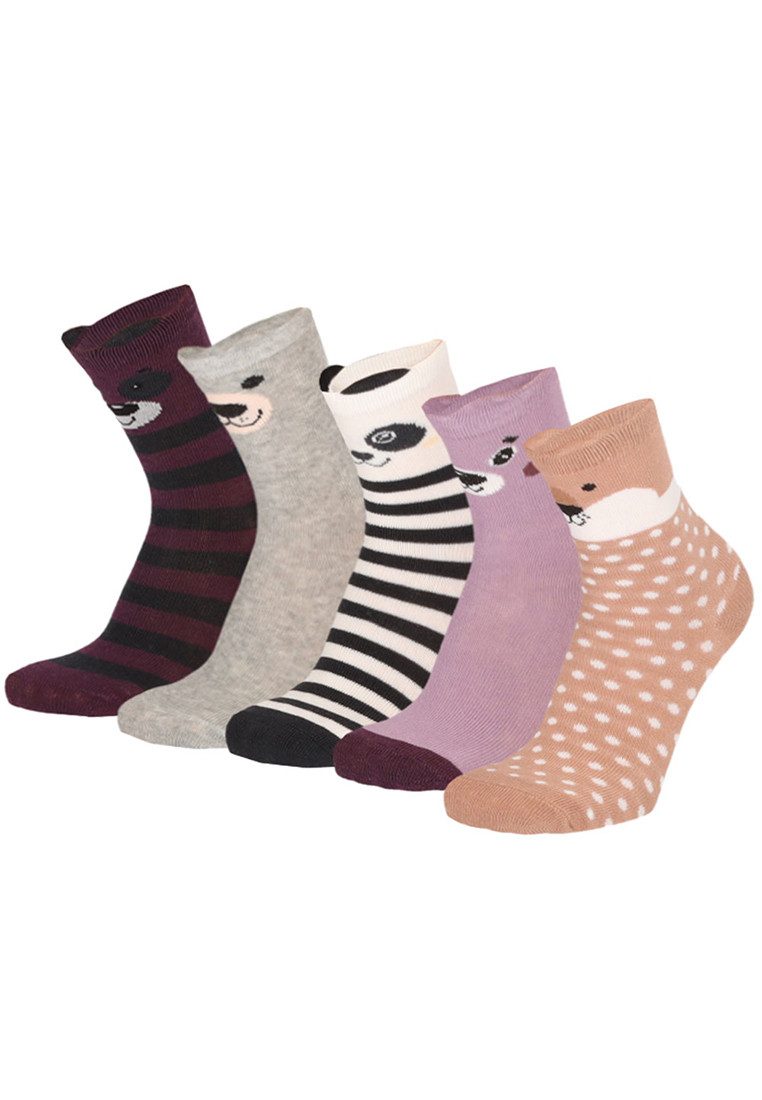 Yuhu Socken Mädchen 5er Pack mit Tiergesichtern Motivsocken (5-Paar)