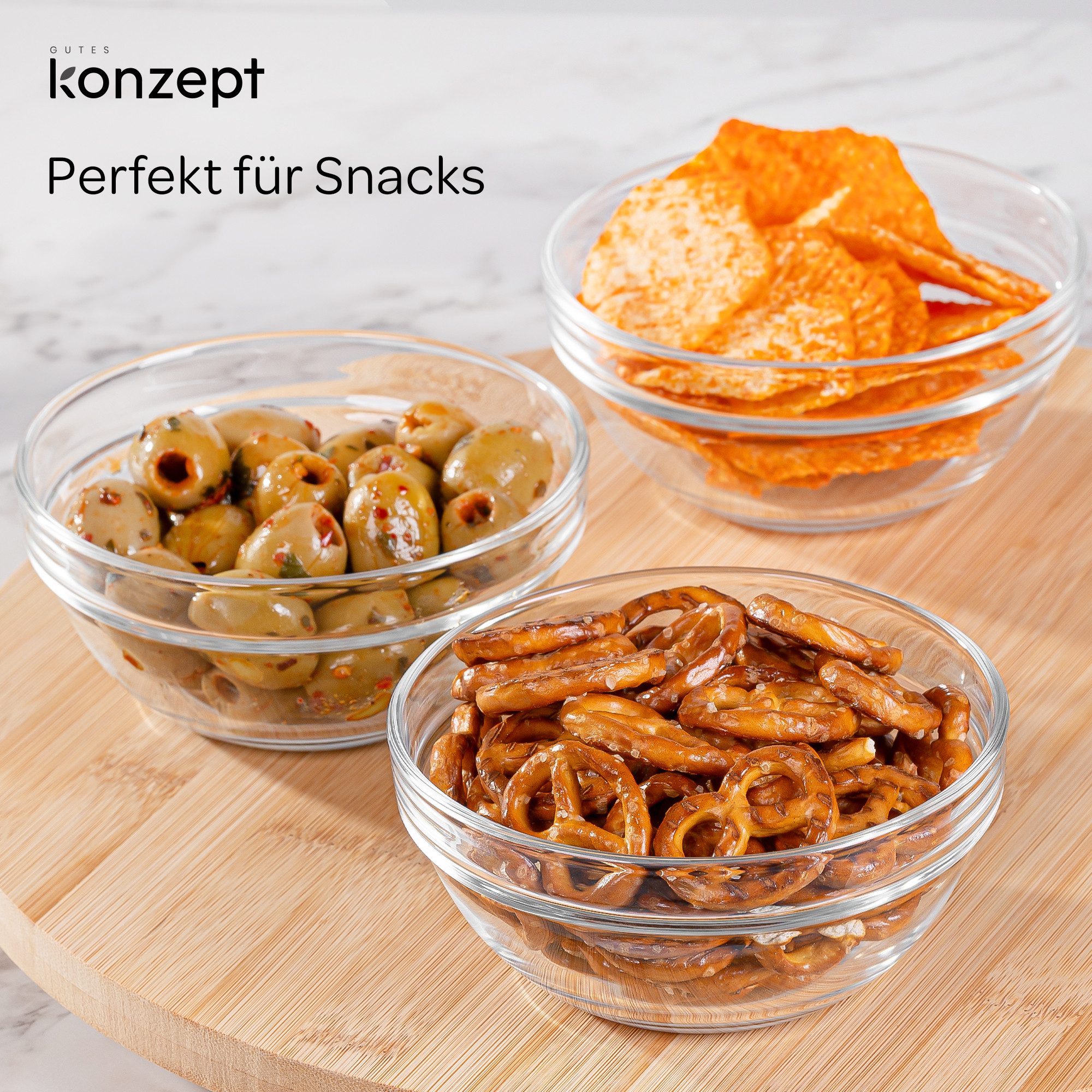 KONZEPT Salatschüssel Set aus Glas, klein, 370 ml, (Set, 12-tlg), Stapelbar, ideal als Müslischalen, Snackschalen und Dessertschalen – Bild 4 von 5