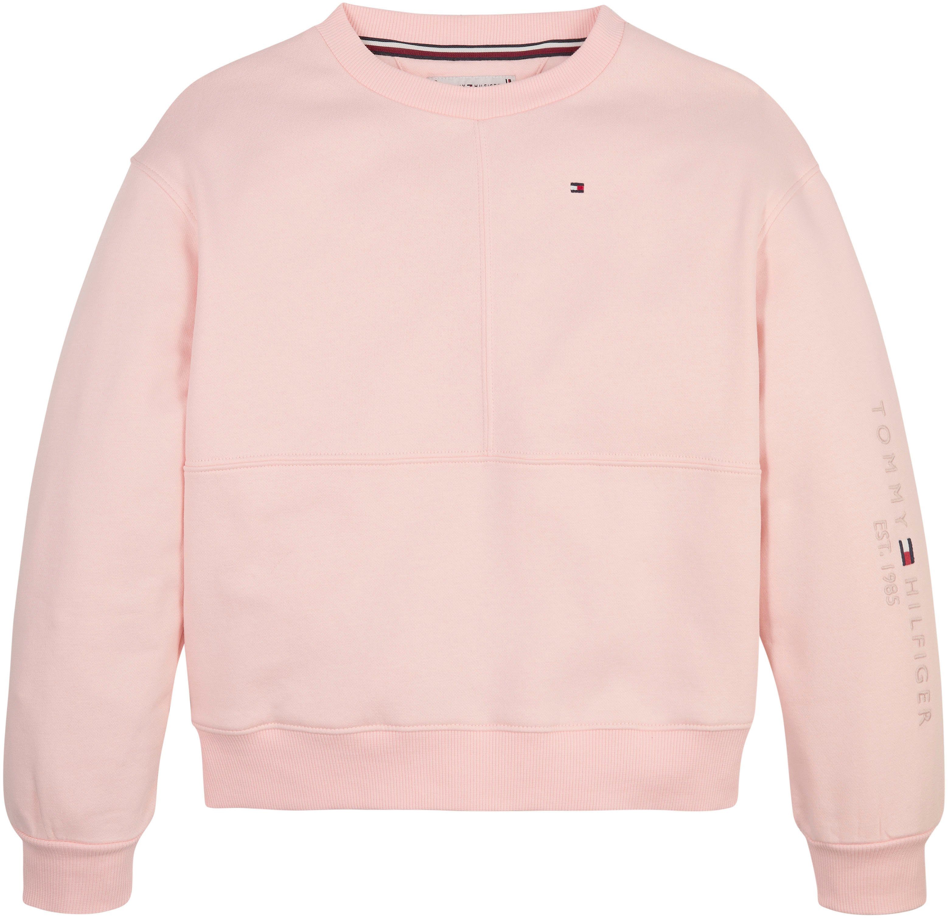 markanten & CNK Hilfiger Logo-Schriftzug Pink_Crystal ESSENTIAL Tommy Ziernähten Sweatshirt Hilfiger Tommy mit SWEATSHIRT
