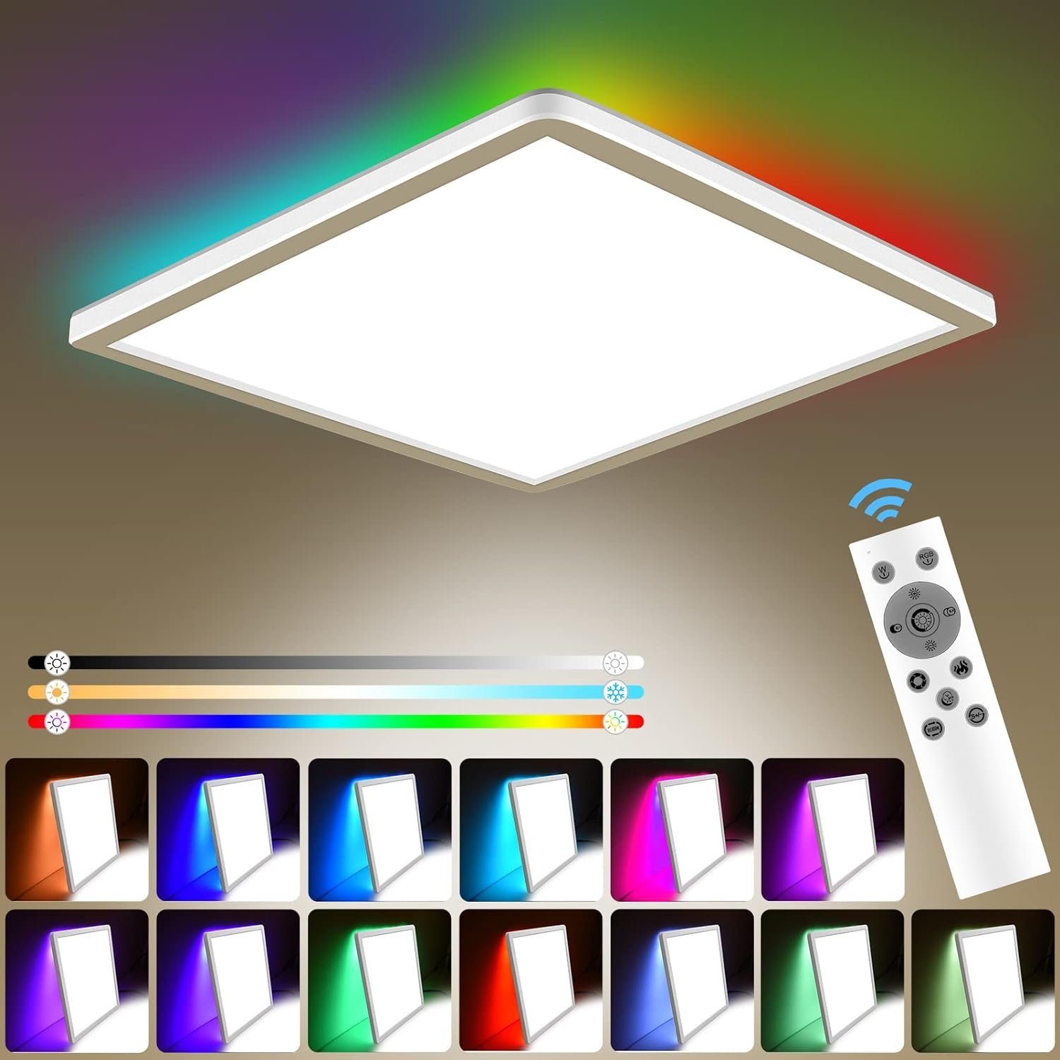 JOYOLEDER LED Deckenleuchte Dimmfunktion, Farbwechsel, Fernbedienung, RGB  Backlight, dimmbar Deckenlampe