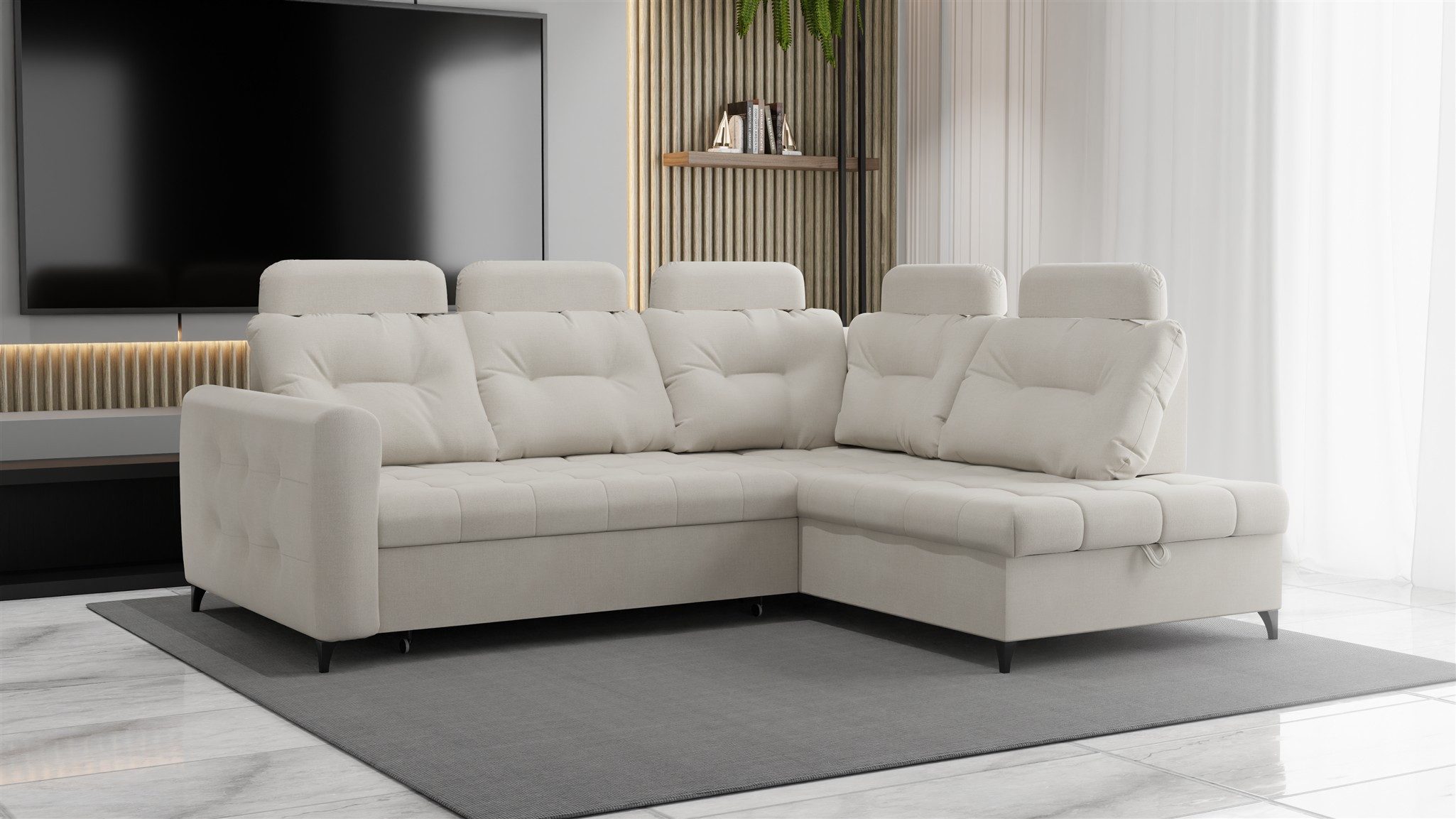 Fun Möbel Ecksofa Sofa FUN MINATO mit Schlaffunktion in Velourstoff Hold Me, mit Ottomane, mit Bettkasten und Schlaffunktion