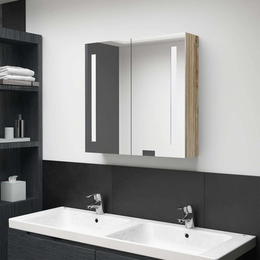 Badezimmerspiegelschrank 62x14x60 vidaXL LED-Bad-Spiegelschrank Eichenoptik cm (1-St)