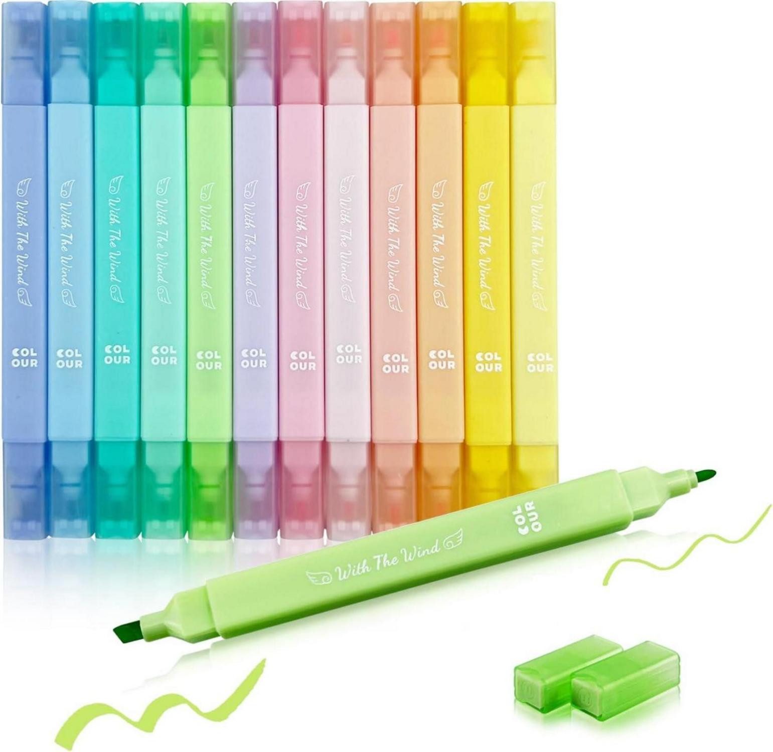YOSKAEDI Marker Pastell Textmarker Set 12 Stück Doppelspitze No Bleed Dry Fast Bibel