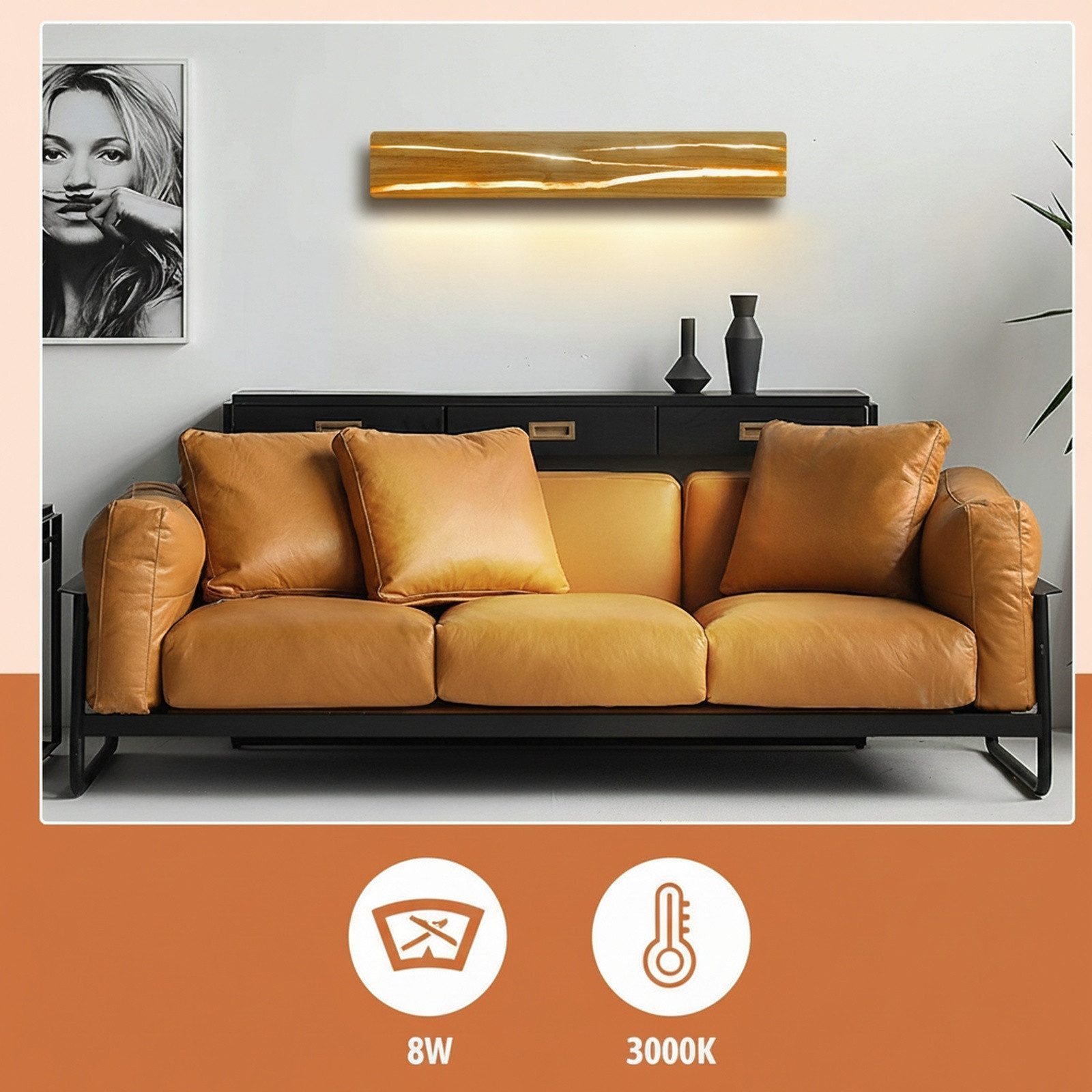 Nettlife Wandleuchte Modern innen Holz 80/100CM Wandlampe Wohnzimmer 13/16W, LED fest integriert, Warmweiß, Flurlampe Wand Warmweiß 3000K für Schlafzimmer Flur Restaurant Cafe