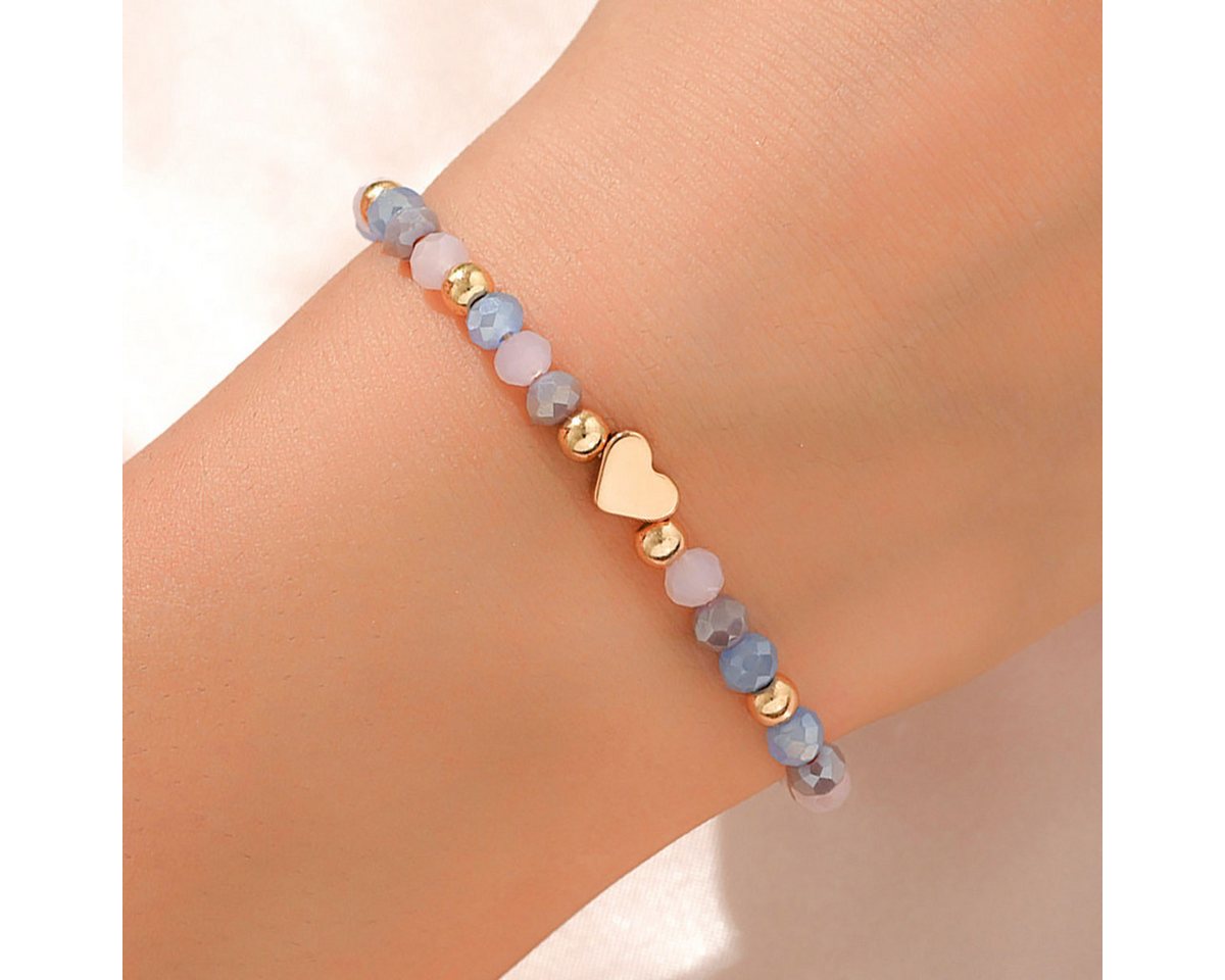 The Beauty House Armband Buntes Perlenarmband mit Herz Anhänger, – Trendiger Damenschmuck in Pastellfarben