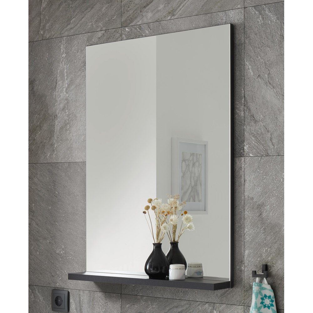 Lomadox Badspiegel CHARLESTON-61, Badezimmer Spiegel mit Ablage in schwarz, B/H/T: ca. 60/85/12 cm