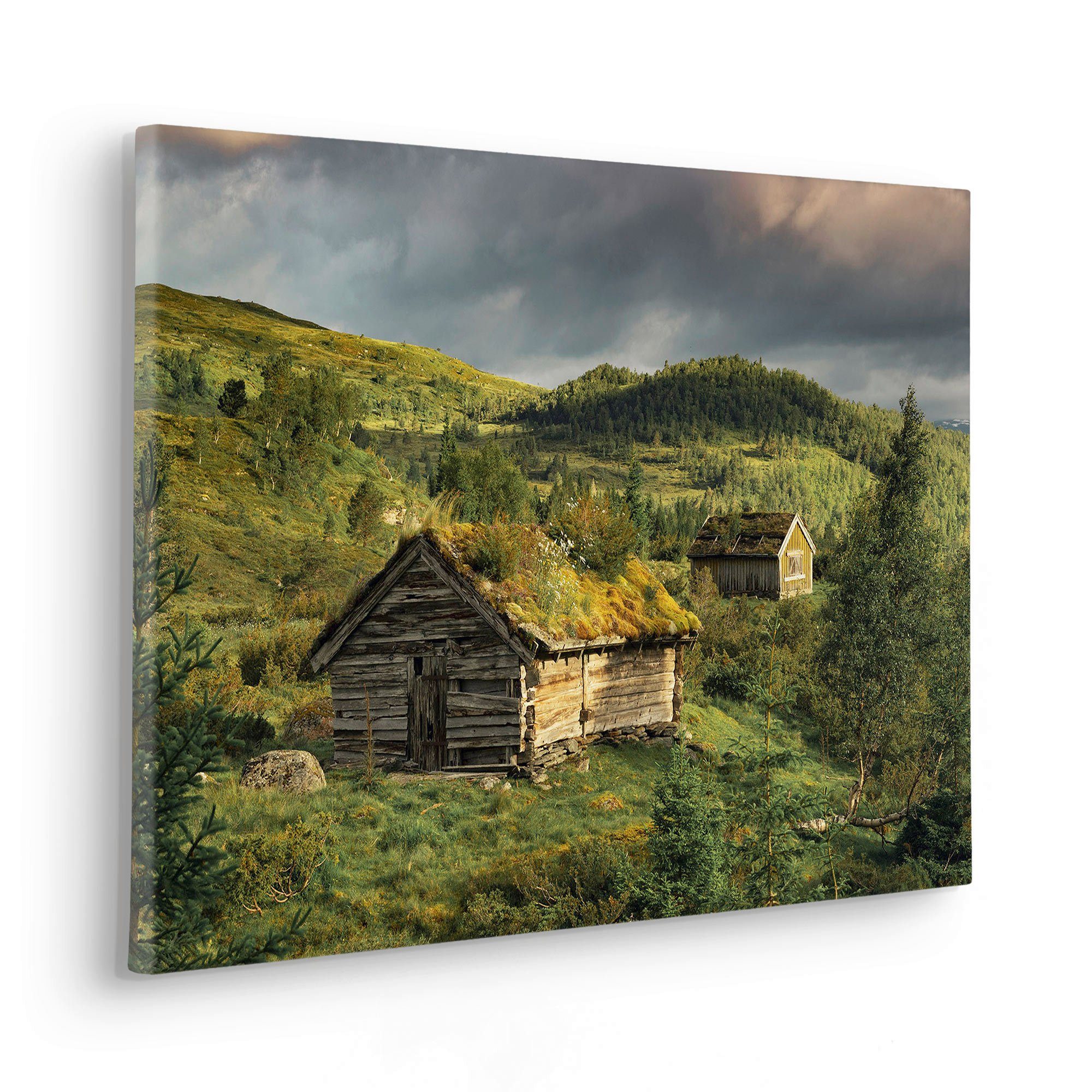 Komar Leinwandbild Rustic Charme - Größe 60 x 40 cm, Baum, Berge, Blumen, Blätter, Foto, Jahreszeiten, Landschaft, Meer, Natur, Palmen, Strand (Packung, 1 St), Keilrahmenbild mi Echtholzrahmen
