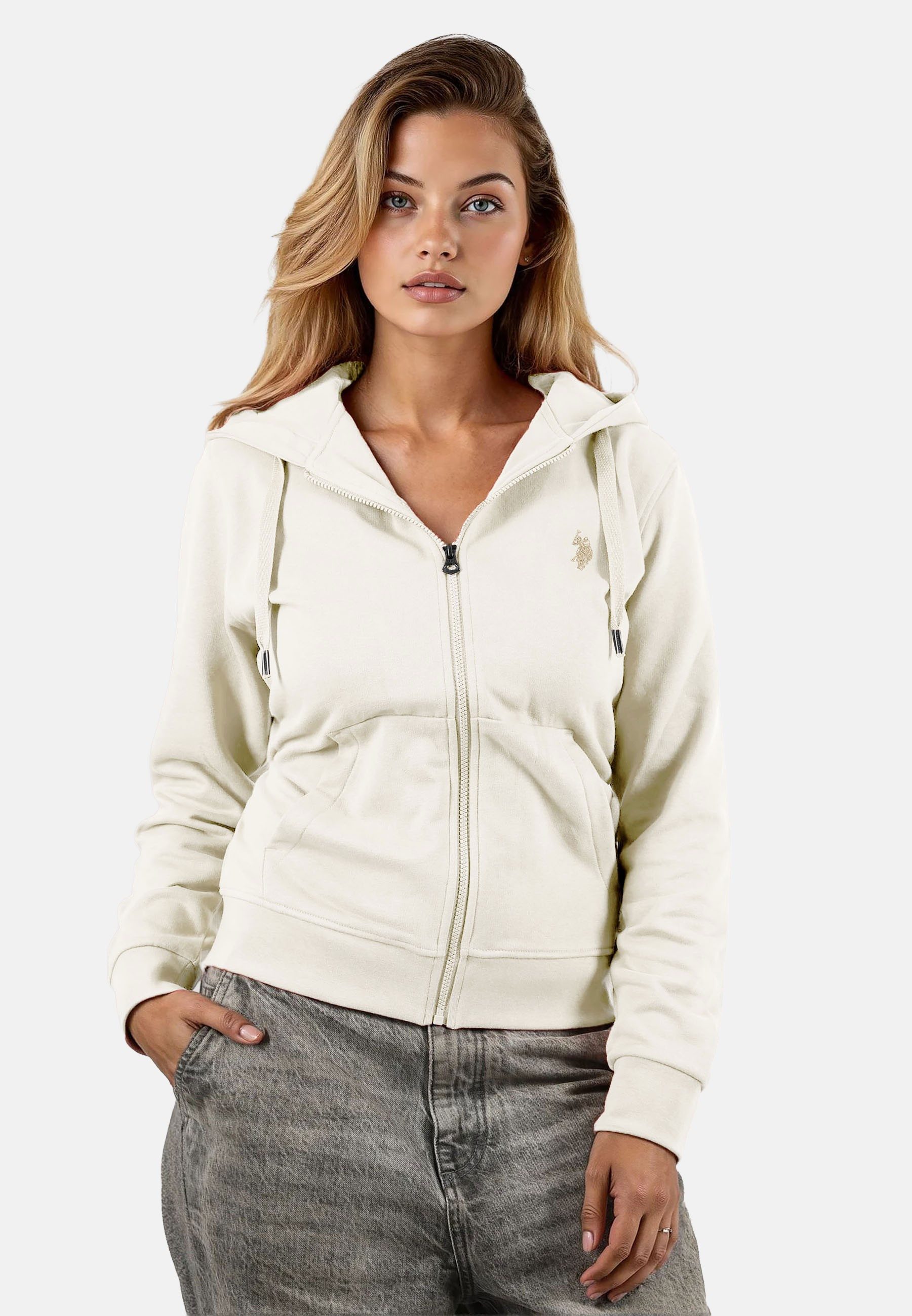 U.S. Polo Assn. Sweatjacke Sweatjacke USRubyy – Damen Kapuzenjacke mit Reißverschluss und Baumwoll-Polyester-Mix, weich, atmungsaktiv & vielseitig kombinierbar