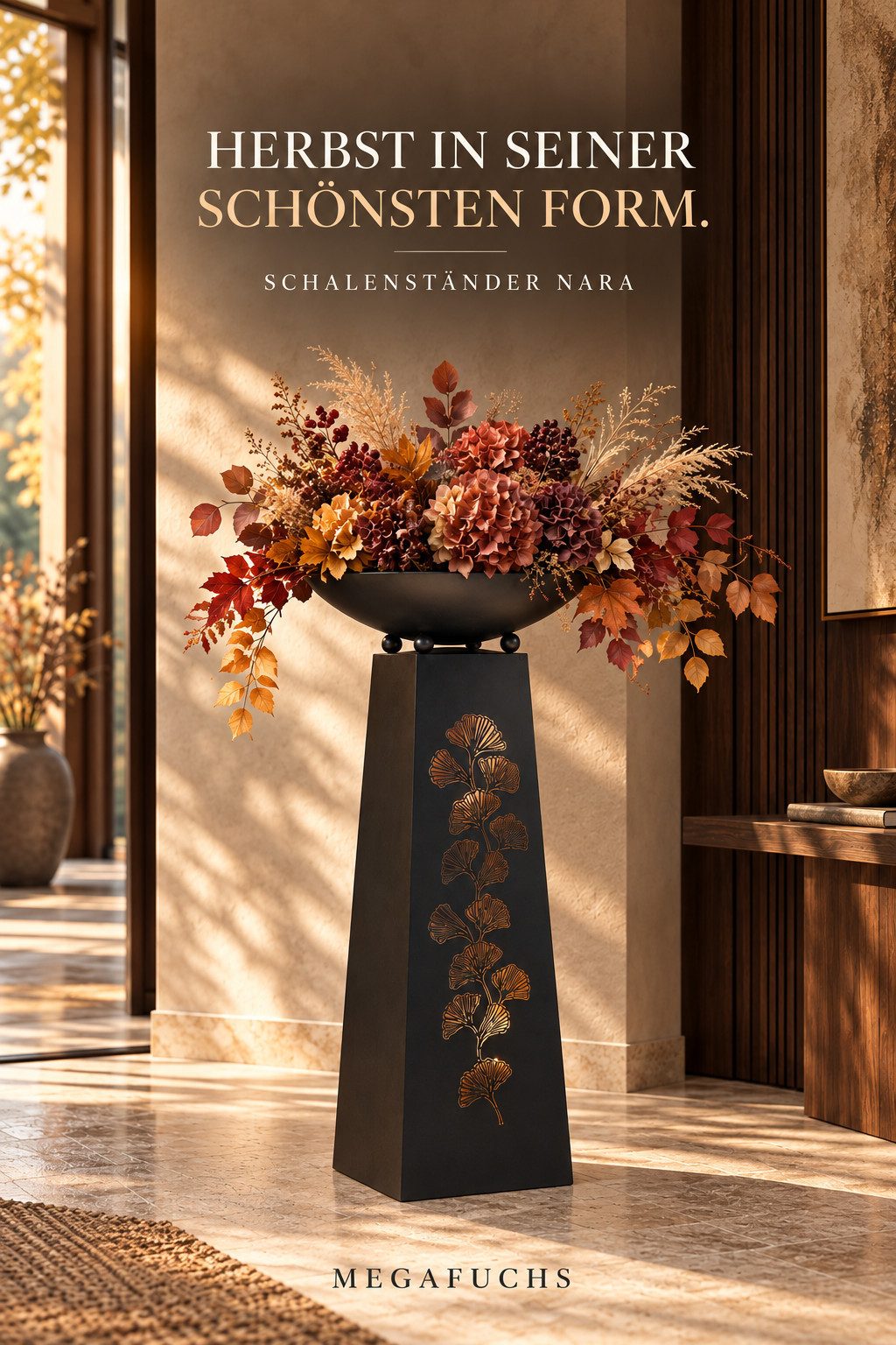 MF Dekoschale Ginkgo Elegance Schalenständer Schwarz Metall 95cm Dekosäule (1 St) – Bild 5 von 5