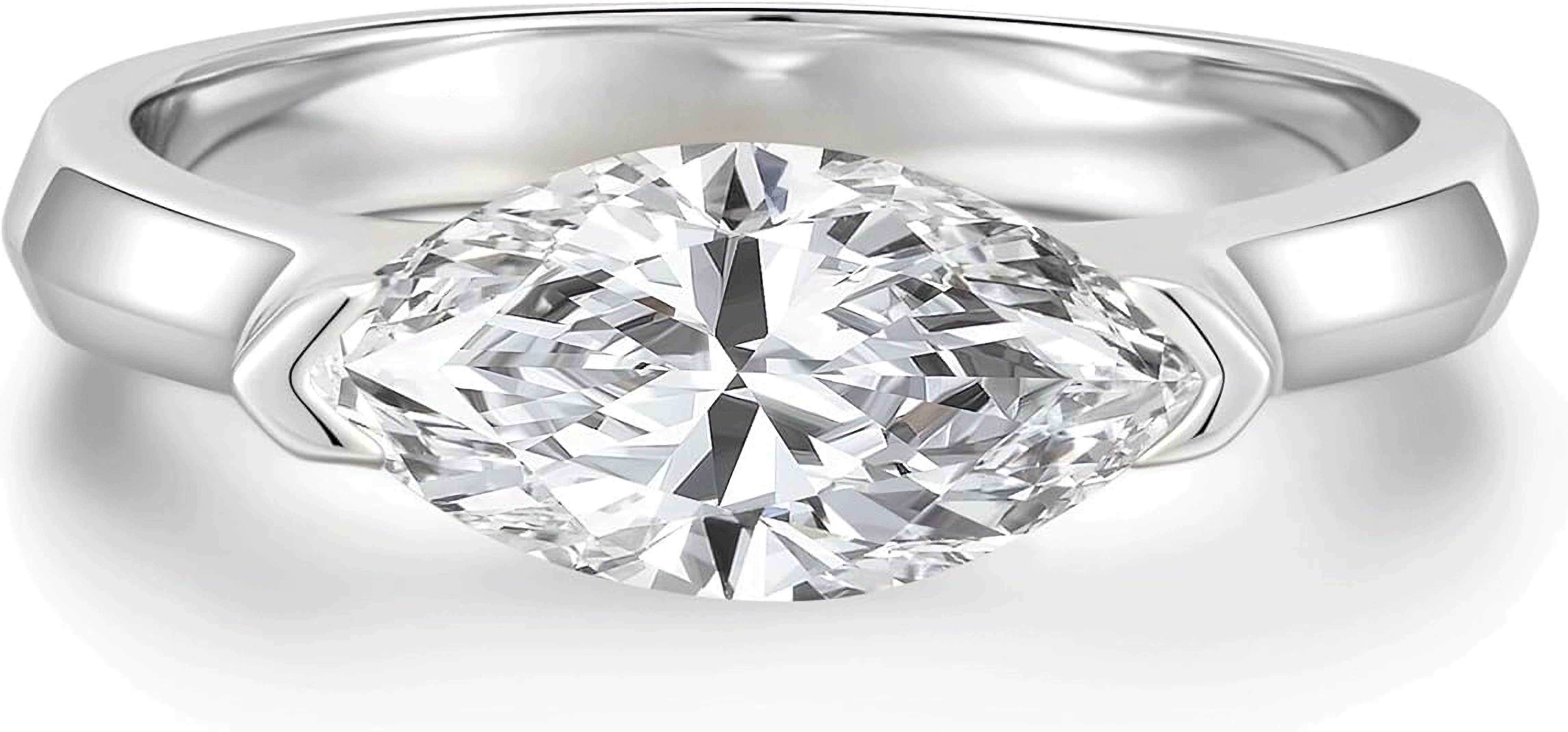 Jumpeak Diamantring 585 Gold, 2-Karat-Diamantring im Marquise-Schliff, Damen-Ehering, Geschenk für Ihre Liebsten/Jubiläum/Weihnachten, Luxusschmuck mit IGI