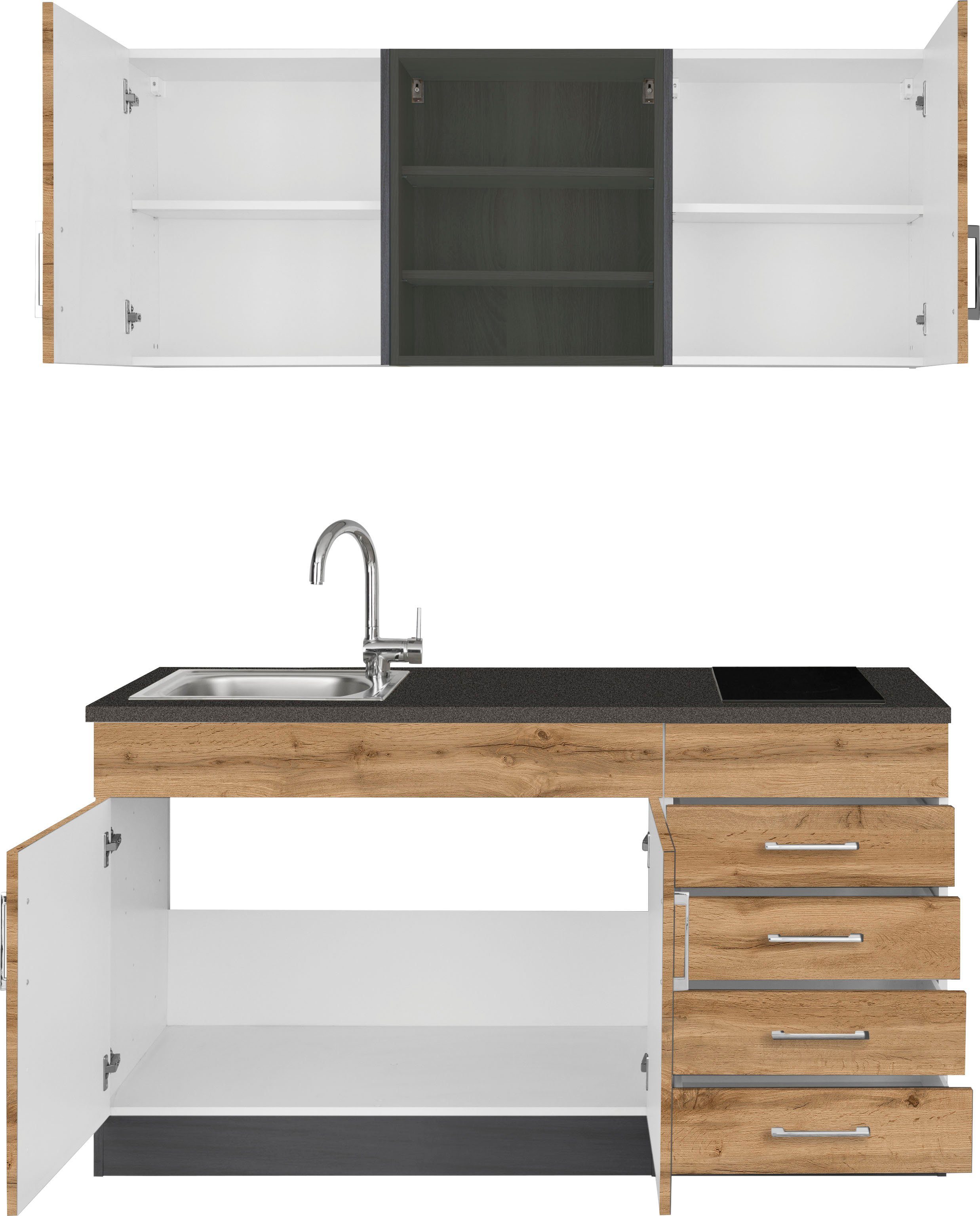 KOCHSTATION Pantryküche KS-Mali, Breite 150 cm, wahlweise mit E-Geräten