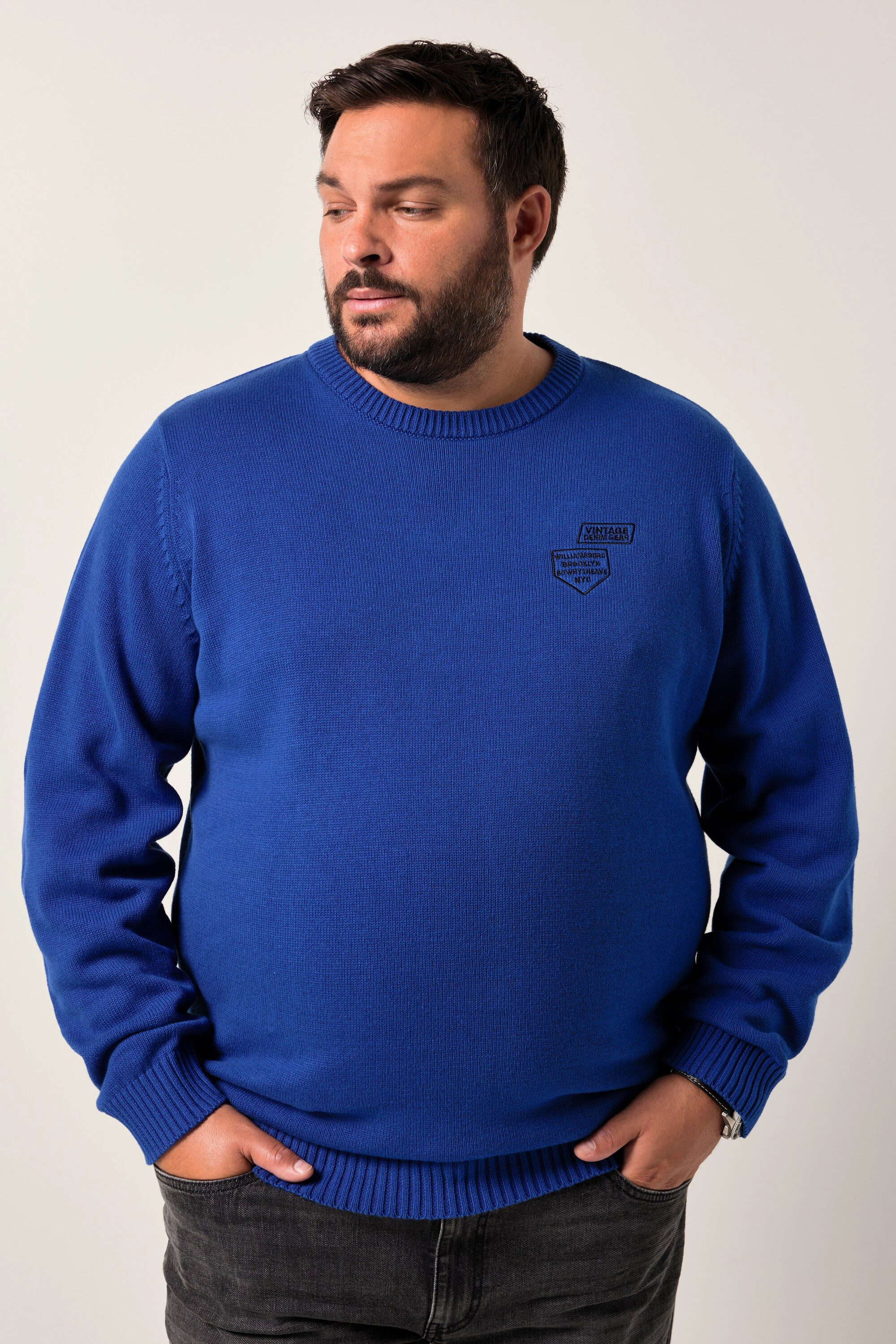 Rundhalspullover Pullover Baumwolle Stickerei