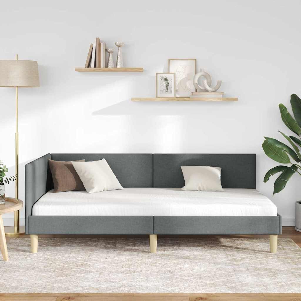 vidaXL Bett Eckbettgestell Dunkelgrau 100 cm x 200 cm Stoff und Sperrholz (1-tlg)