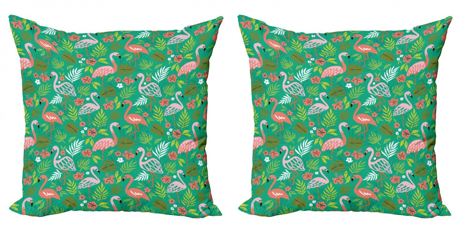Accent Tropisch (2 Stück), Doppelseitiger Flamingos Botanik Abakuhaus Digitaldruck, Karibik Kissenbezüge Modern
