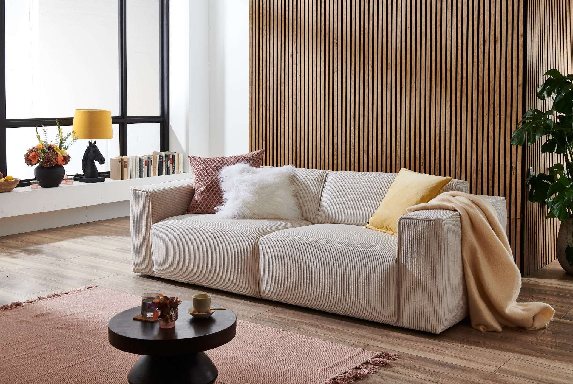 Home affaire 3-Sitzer Noord mit Kedernaht, Breite 232 cm, Cord, Struktur, Webstoff, mit Wellenunterfederung, Massivholzrahmen