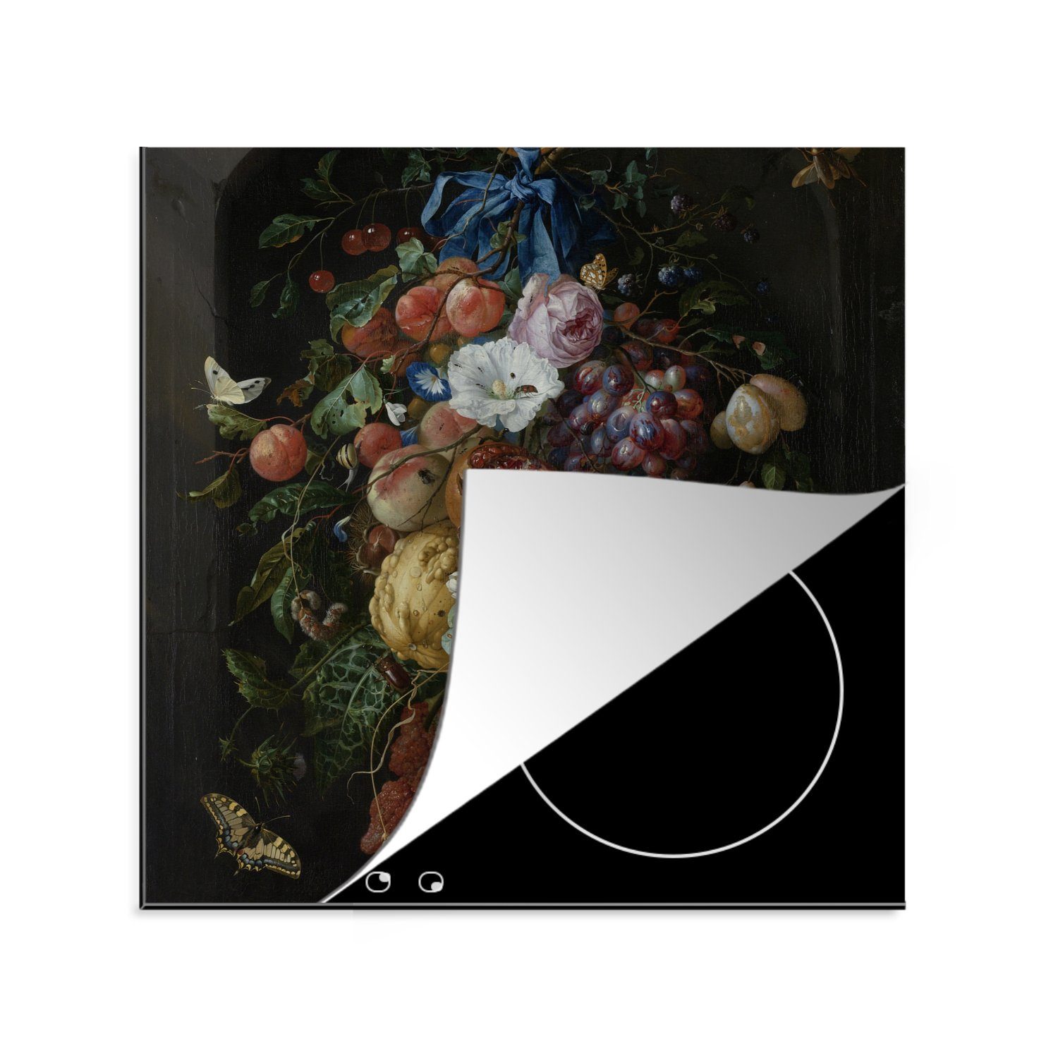 MuchoWow Herdblende-/Abdeckplatte Früchte und Blumen - Gemälde von Jan Davidsz. de Heem, Vinyl, (1 tlg), 78x78 cm, Ceranfeldabdeckung, Arbeitsplatte für küche