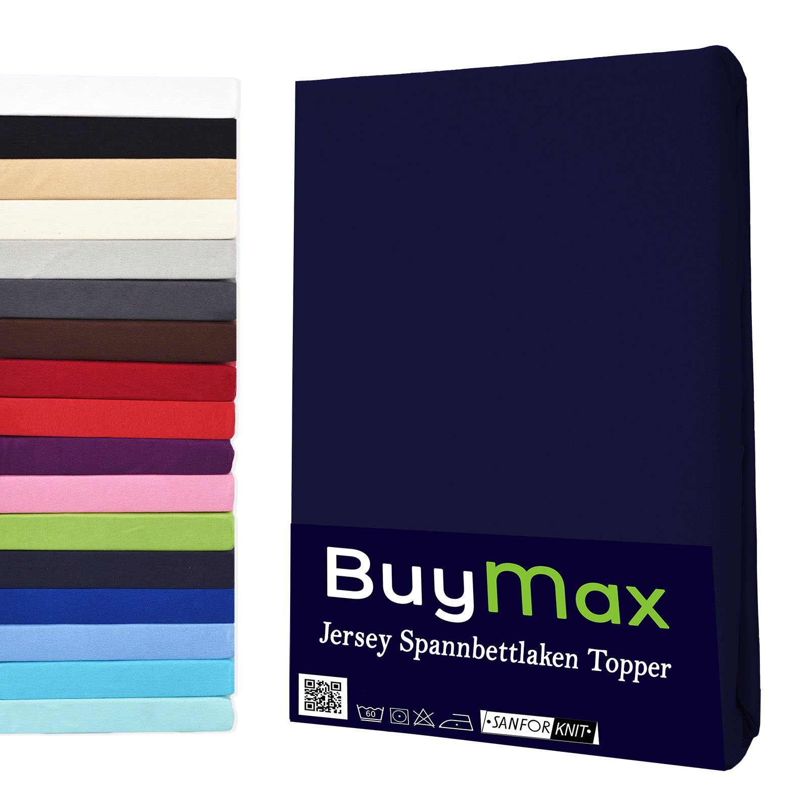 Spannbettlaken Topper, Spannbetttuch für Topper bis 9 cm Höhe, 100% Baumwolle Jersey, Buymax, Jersey, Gummizug: Rundumgummi, Pflegeleicht und Atmungsaktiv, in Verschiedenen Farben und Größen