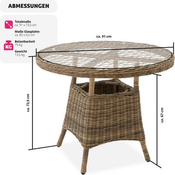 tectake Gartentisch Aluminium Rattan Gartentisch mit Glasplatte (1-St., 1 tlg), robuste Oberfläche