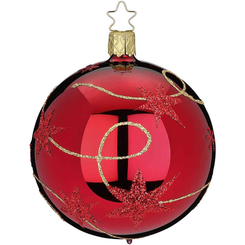 INGE-GLAS® Weihnachtsbaumkugel Christbaumkugel Sternenband Ø8cm ochenblut (1 St), mundgeblasen, handbemalt